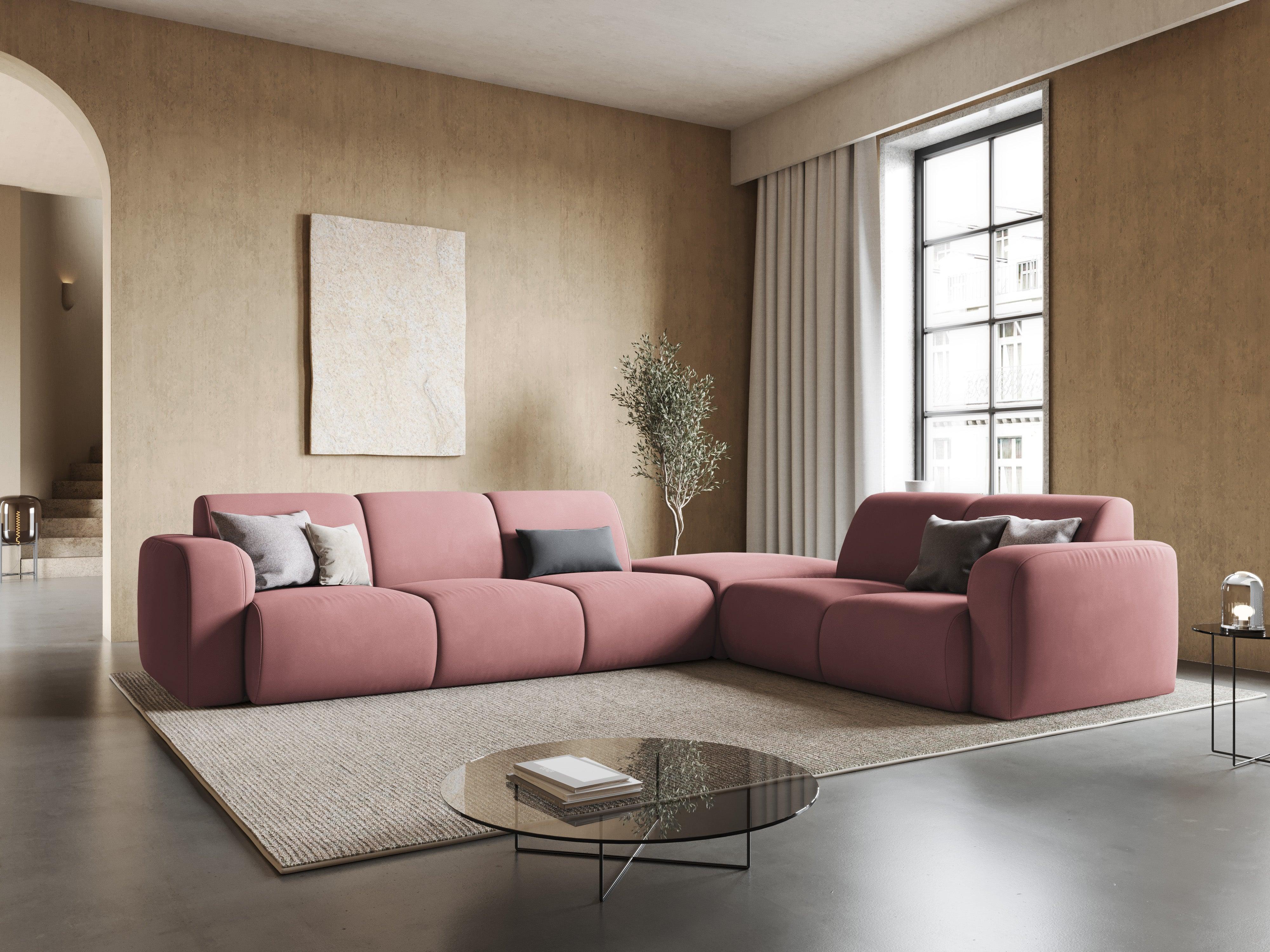 Narożnik prawostronny w tkaninie chenillowej 6-osobowy LOLA różowy Windsor & Co Eye on Design