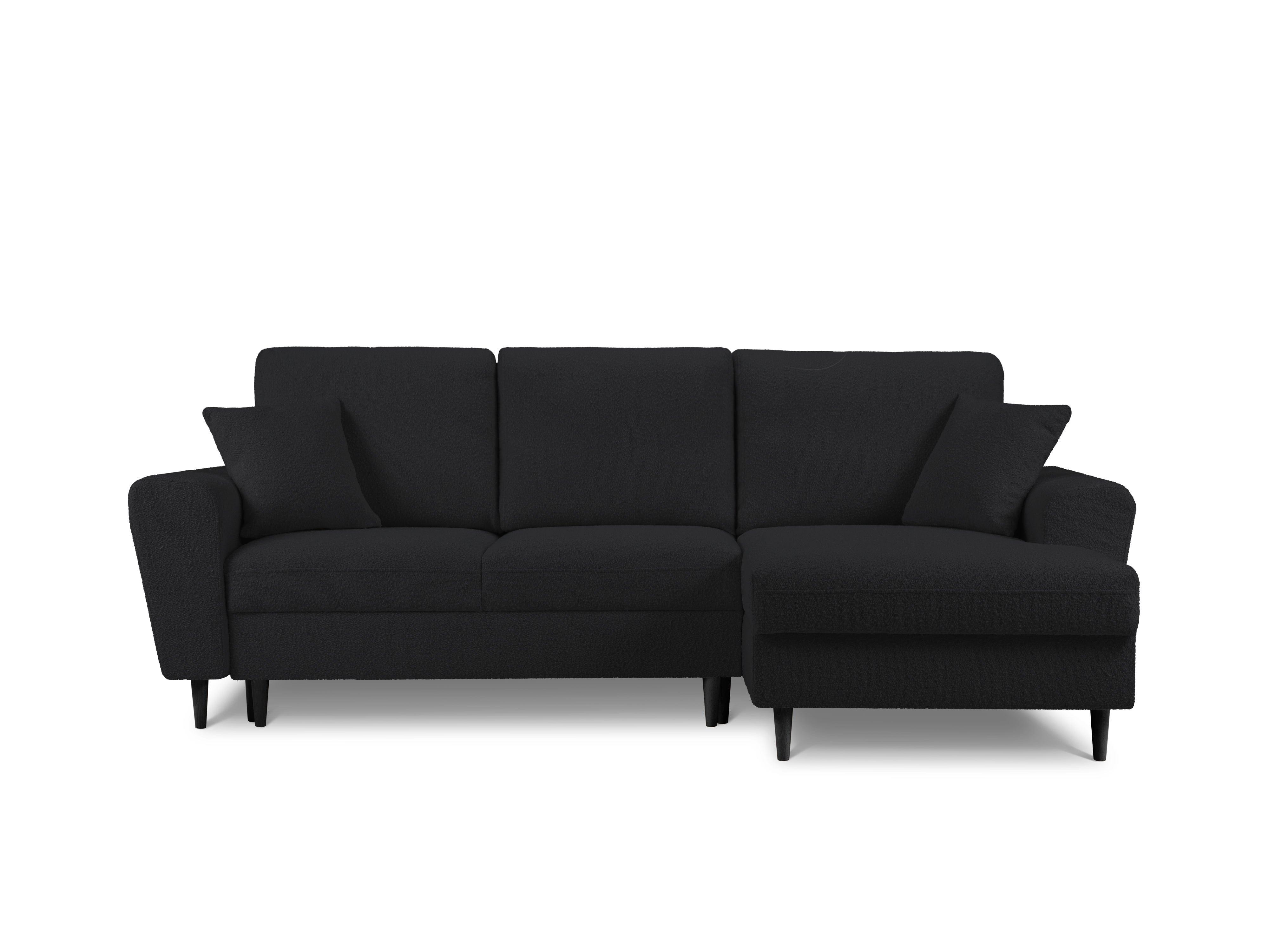 Narożnik prawostronny z funkcją spania KYOTO czarny bouclé z czarną podstawą Cosmopolitan Design Eye on Design
