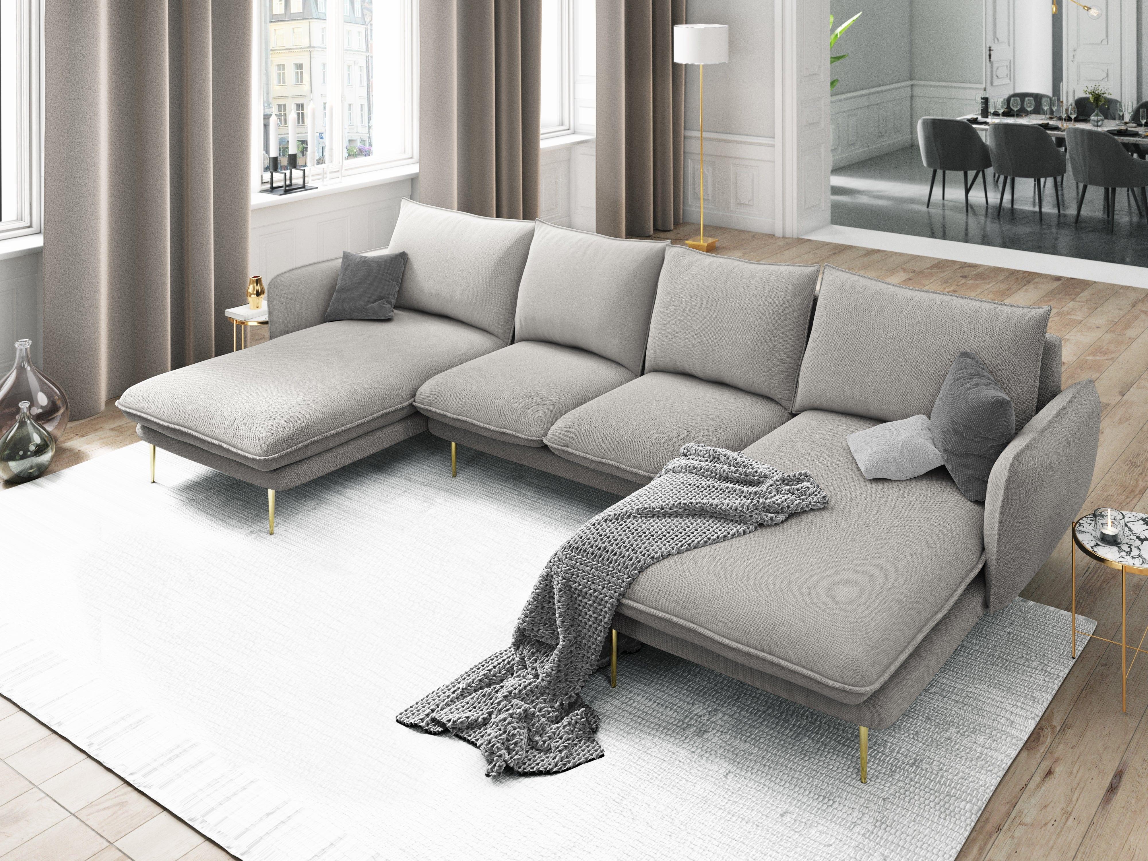 Narożnik w kształcie U VIENNA jasnoszary ze złotą podstawą Cosmopolitan Design Eye on Design