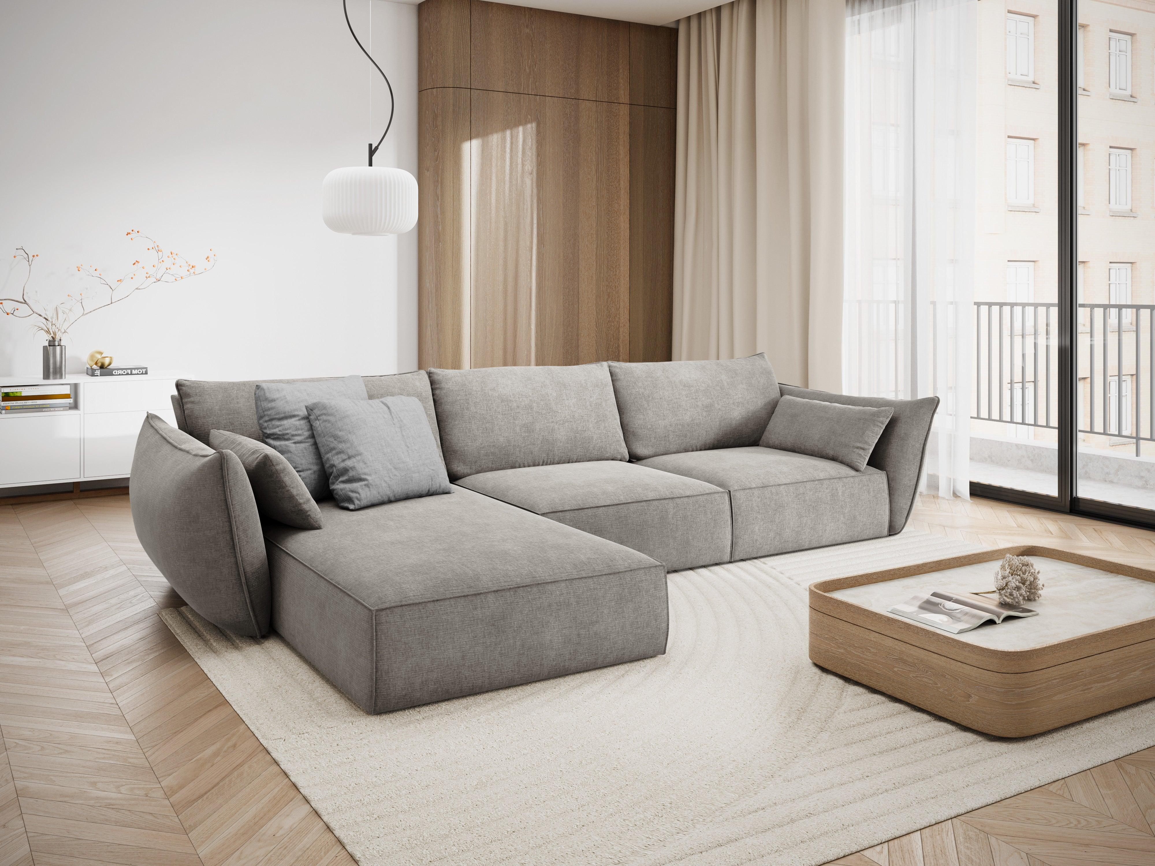 Narożnik w tkaninie szenilowej lewostronny 4-osobowy VANDA jasnoszary Mazzini Sofas Eye on Design