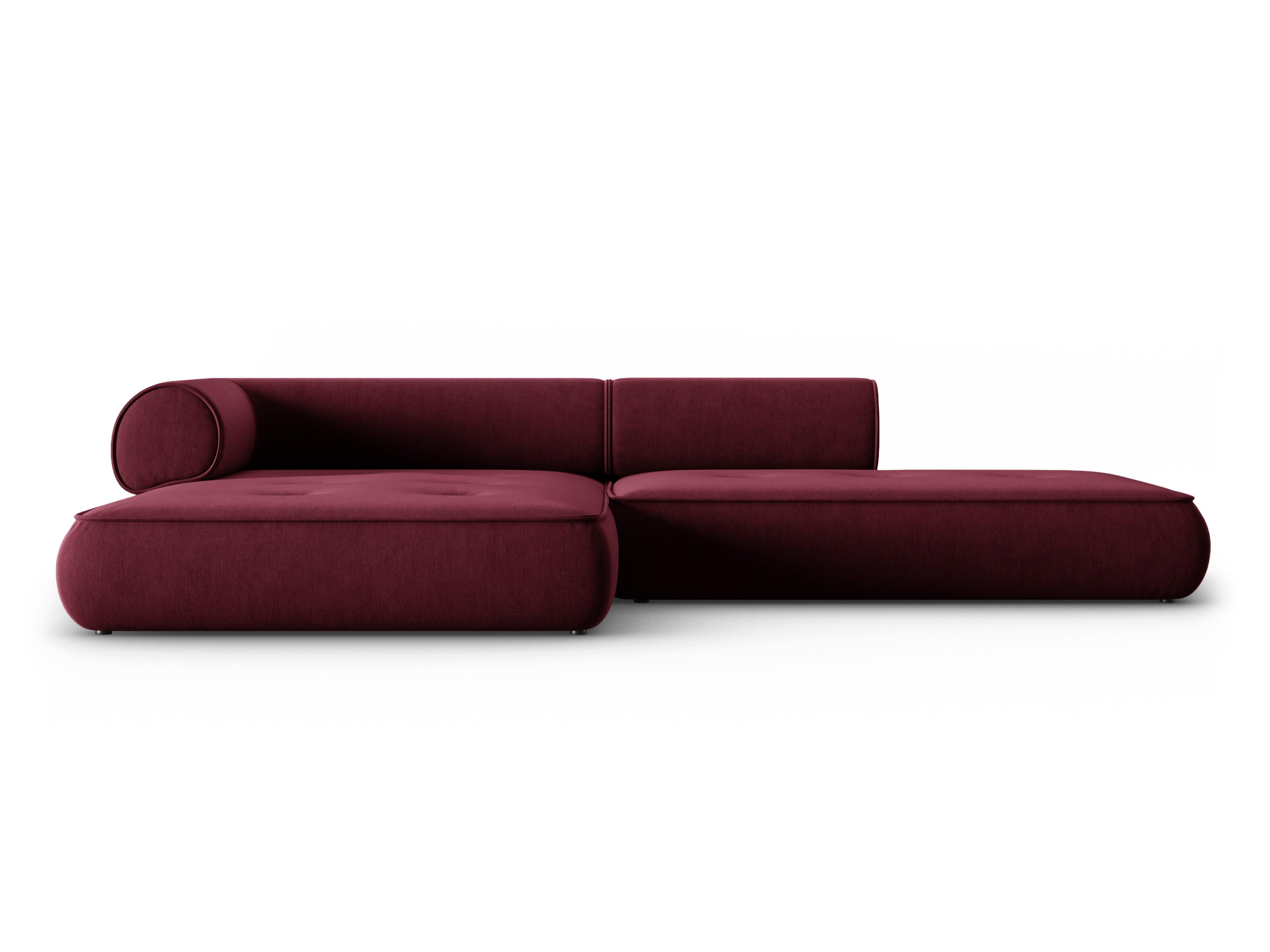Narożnik w tkaninie szenilowej lewostronny otwarty LILY burgundowy Maison Heritage Eye on Design