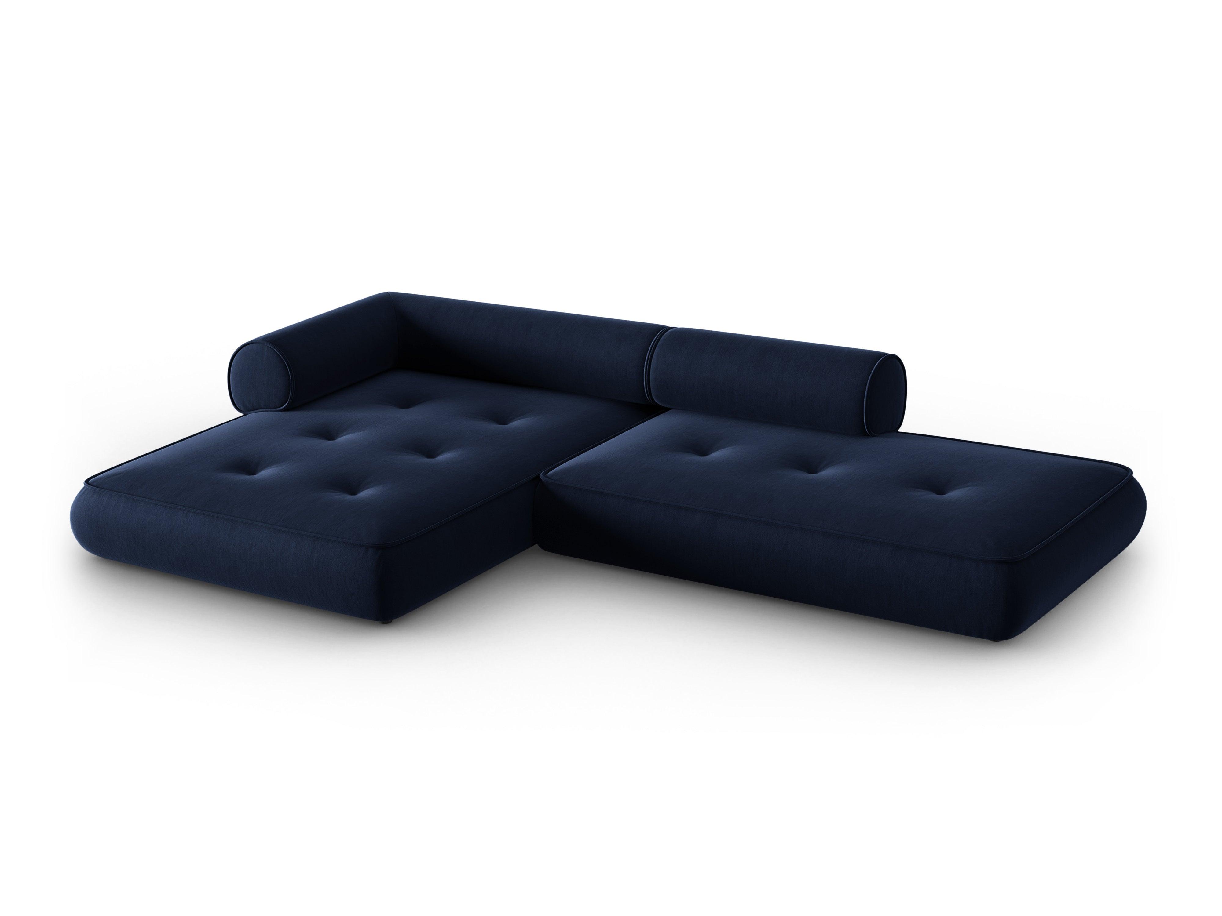 Narożnik w tkaninie szenilowej lewostronny otwarty LILY ciemnoniebieski Maison Heritage Eye on Design