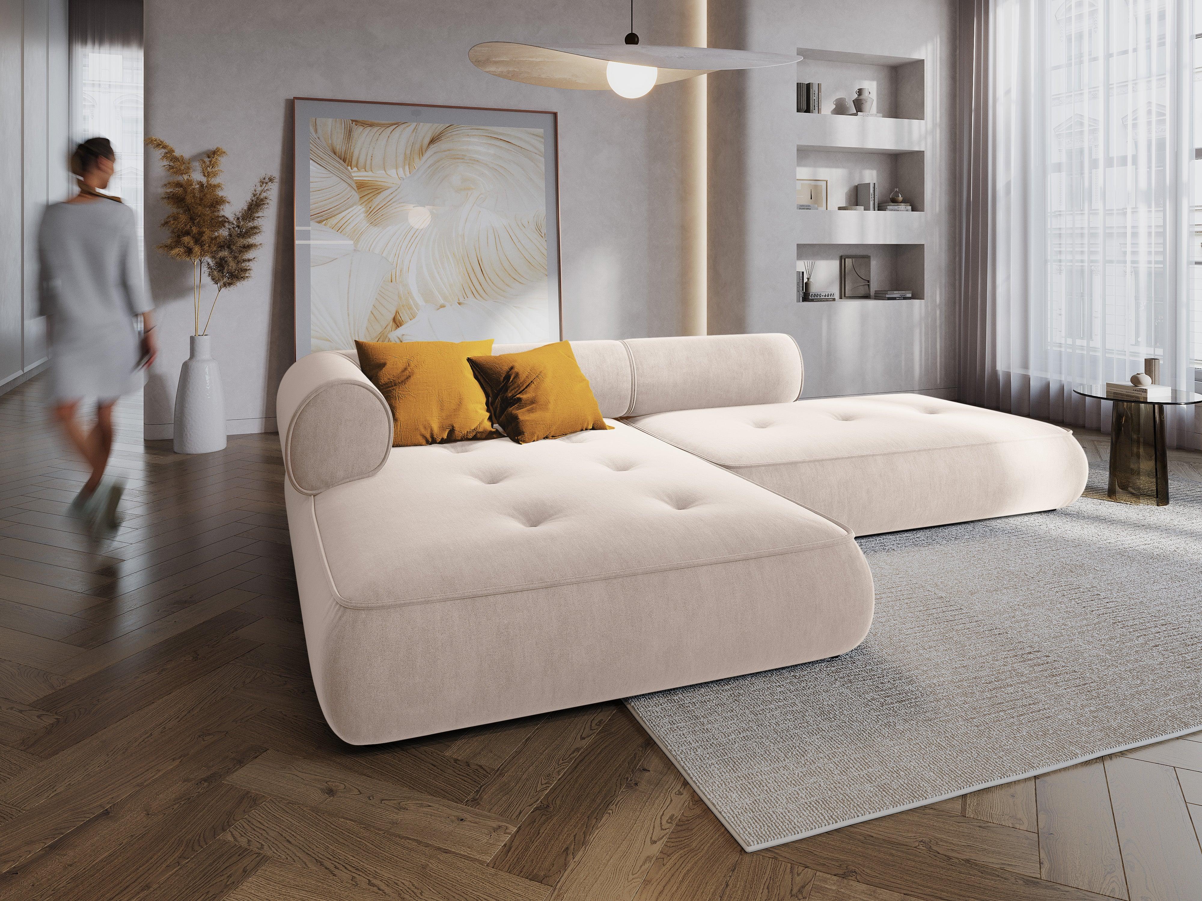 Narożnik w tkaninie szenilowej lewostronny otwarty LILY jasnobeżowy Maison Heritage Eye on Design