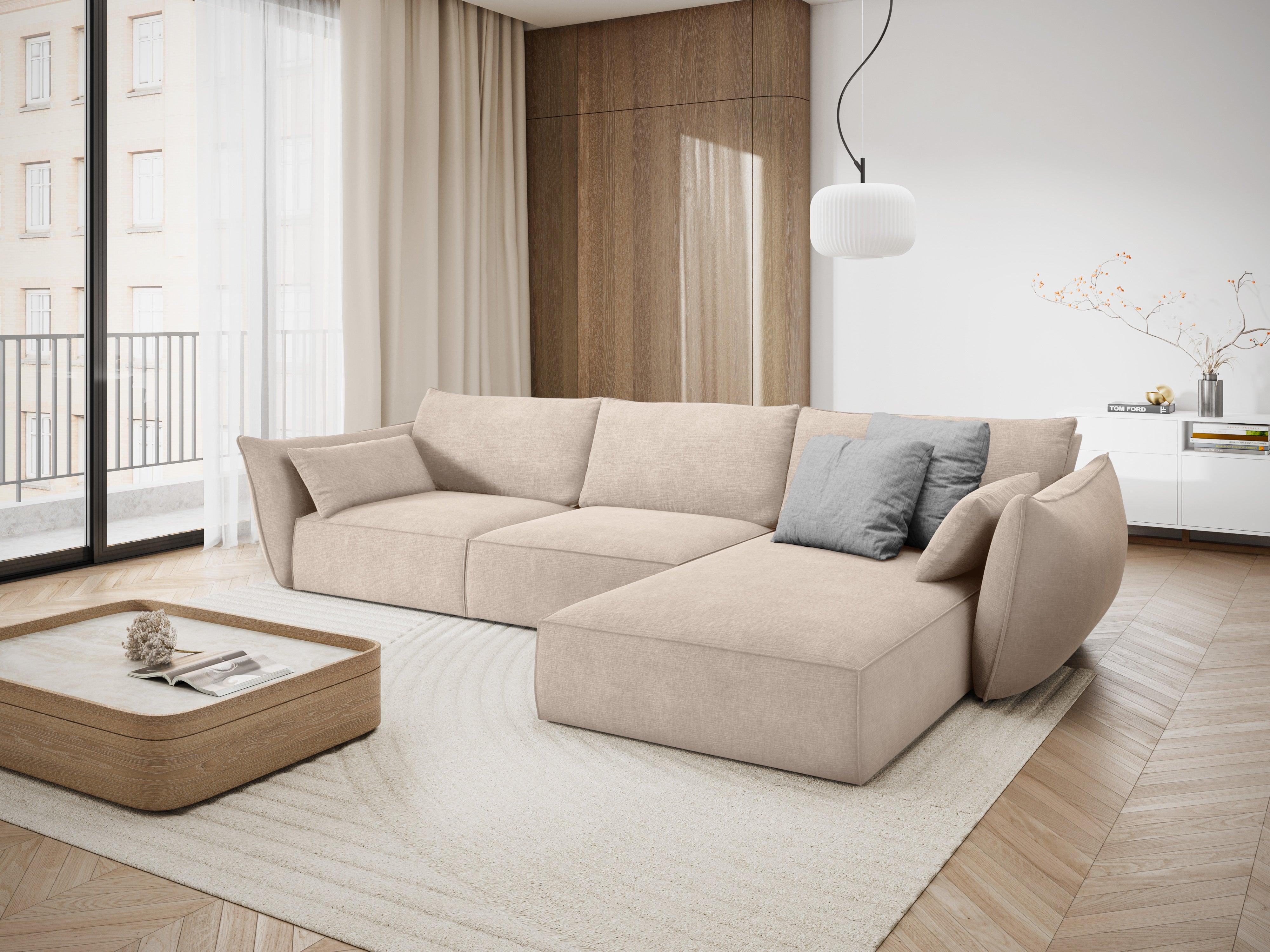 Narożnik w tkaninie szenilowej prawostronny 4-osobowy VANDA beżowy Mazzini Sofas Eye on Design