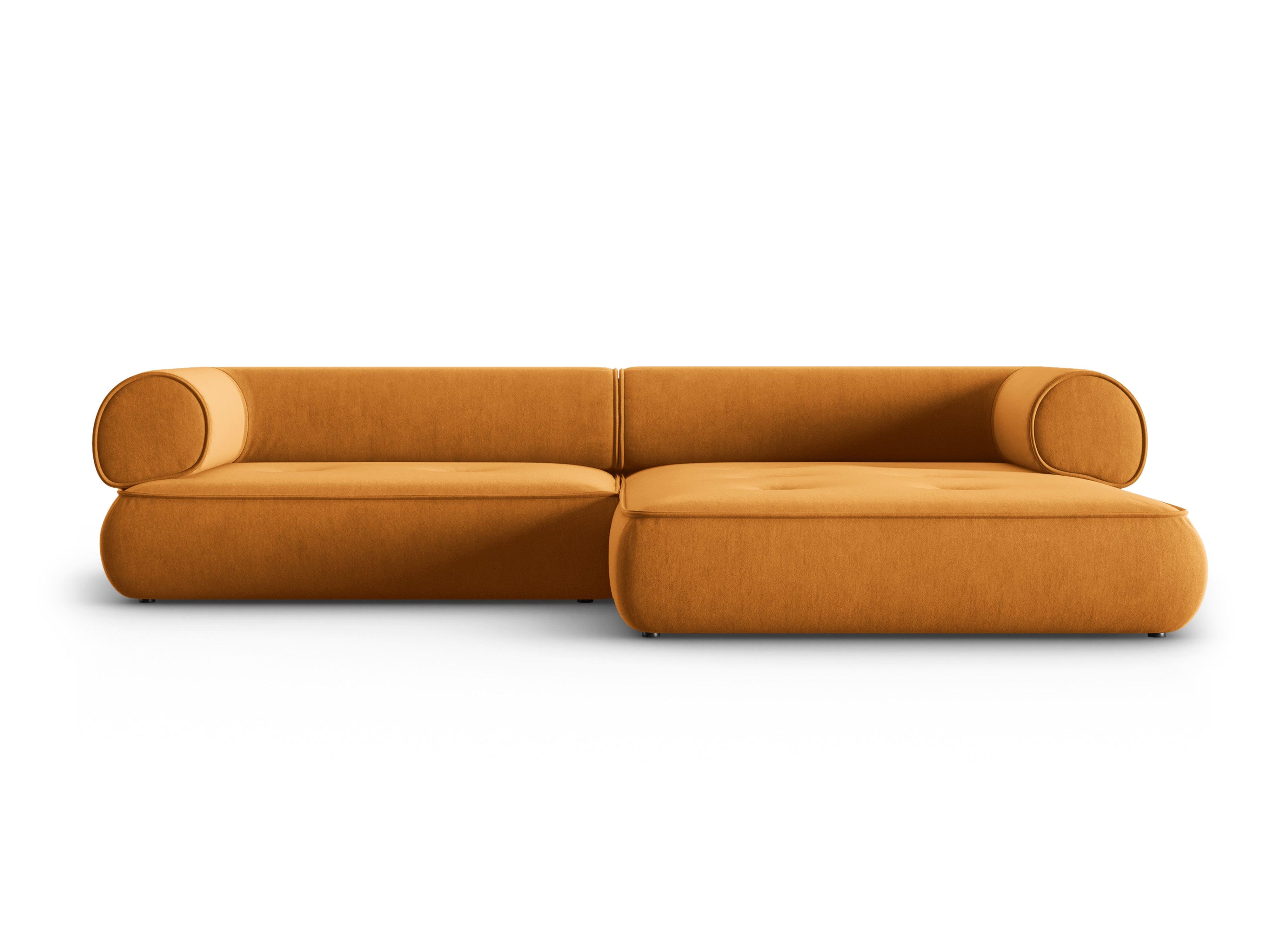 Narożnik w tkaninie szenilowej prawostronny LILY musztardowy Maison Heritage Eye on Design