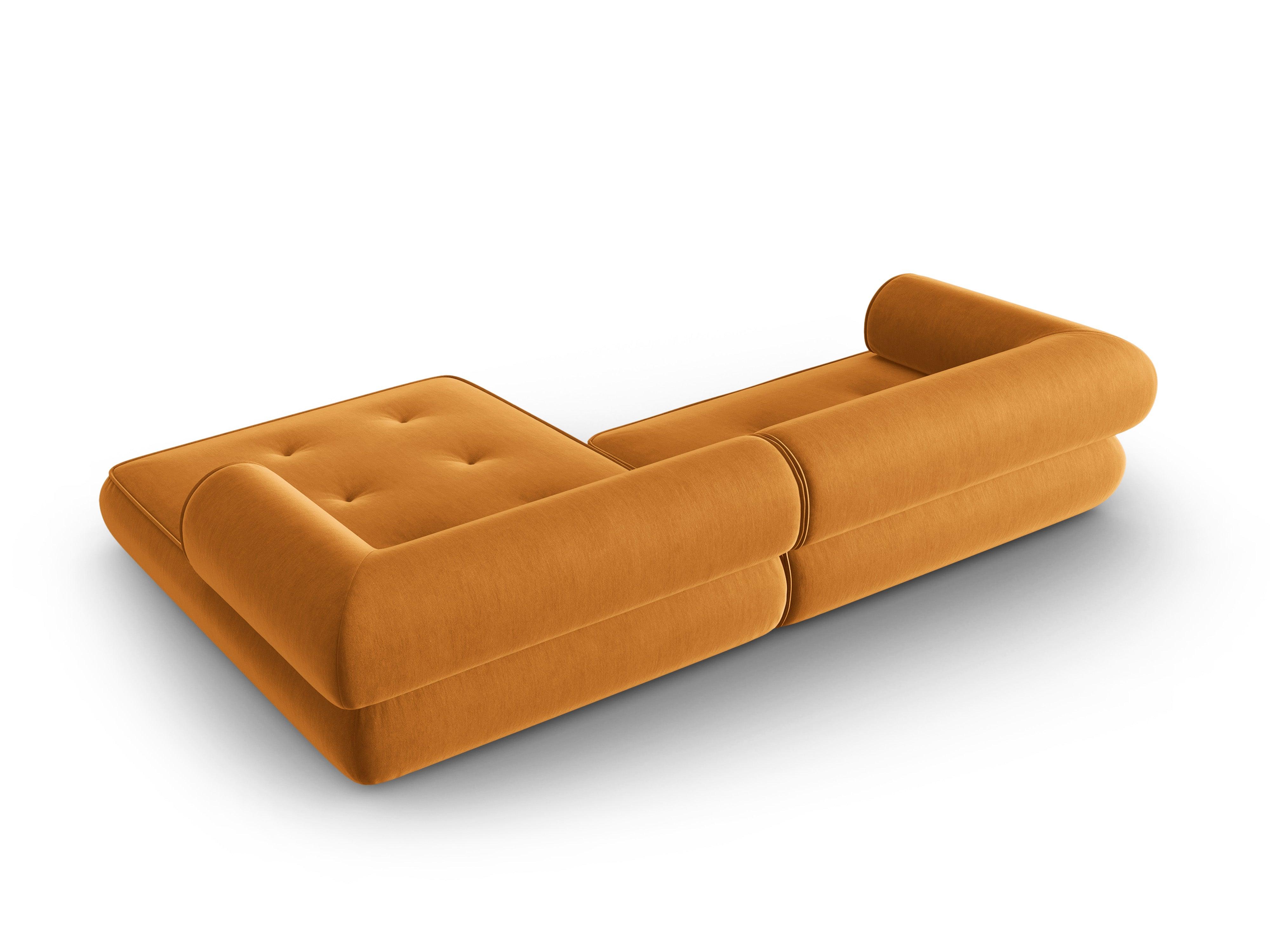 Narożnik w tkaninie szenilowej prawostronny LILY musztardowy Maison Heritage Eye on Design