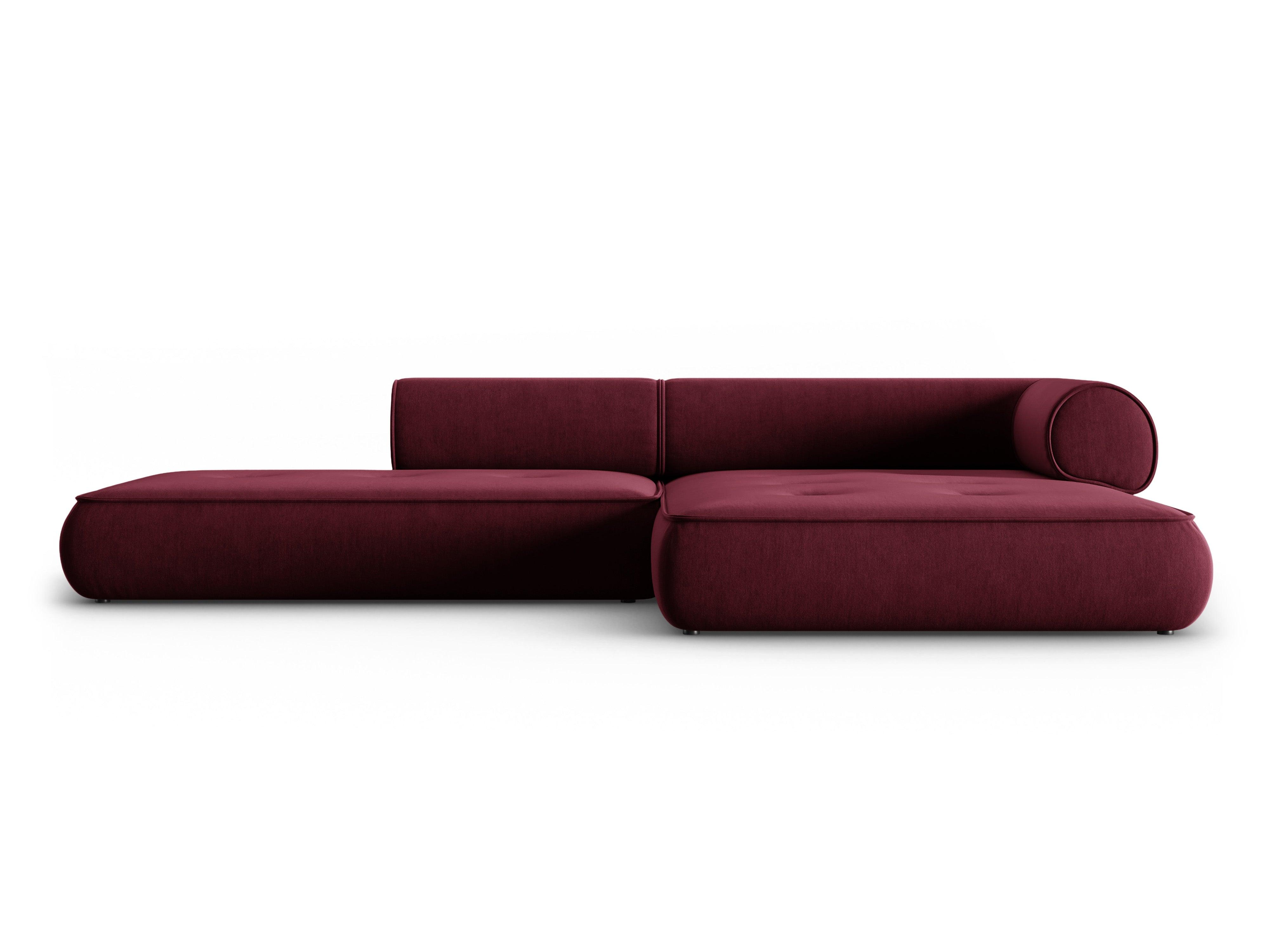 Narożnik w tkaninie szenilowej prawostronny otwarty LILY burgundowy Maison Heritage Eye on Design