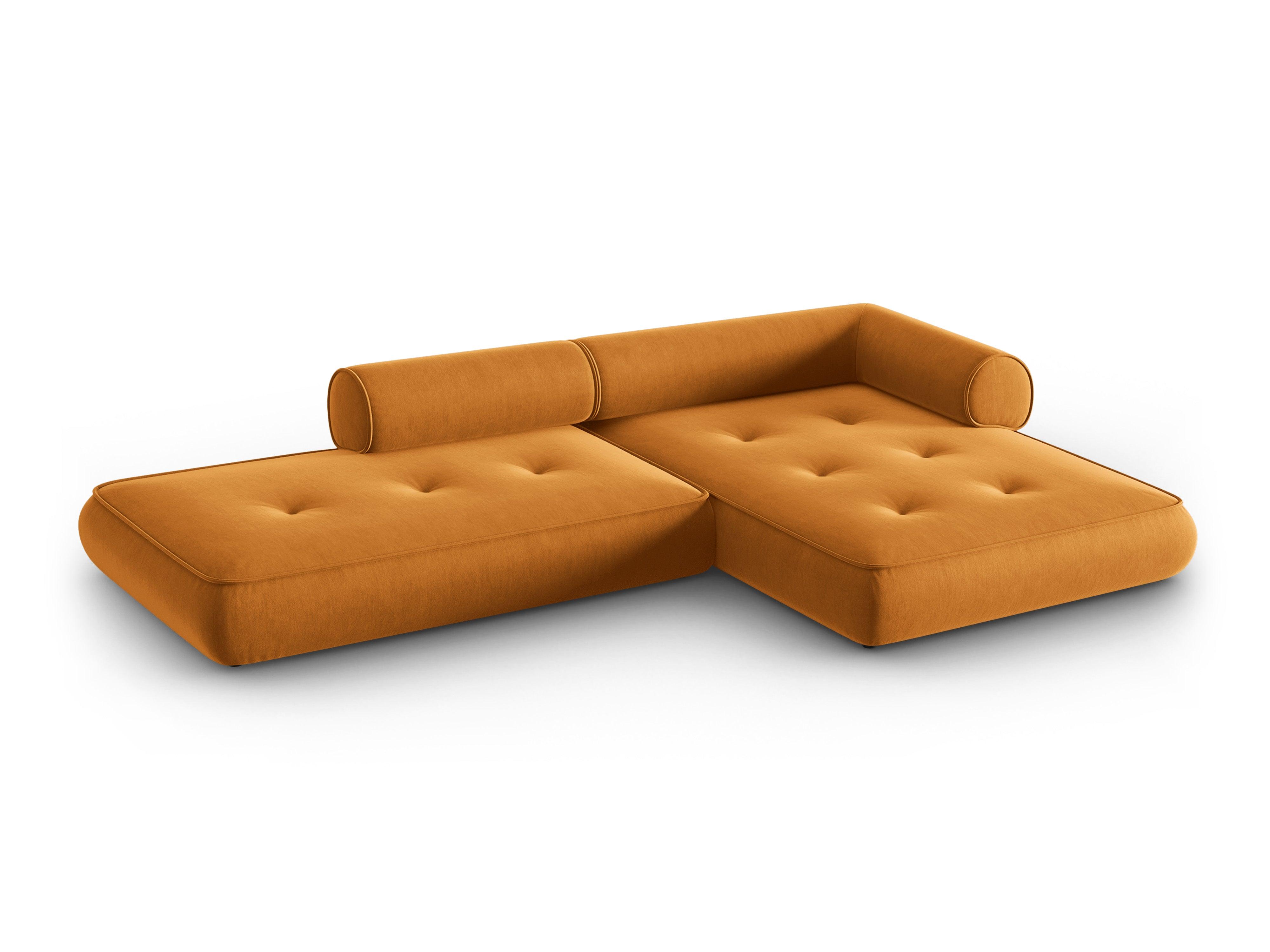 Narożnik w tkaninie szenilowej prawostronny otwarty LILY musztardowy Maison Heritage Eye on Design