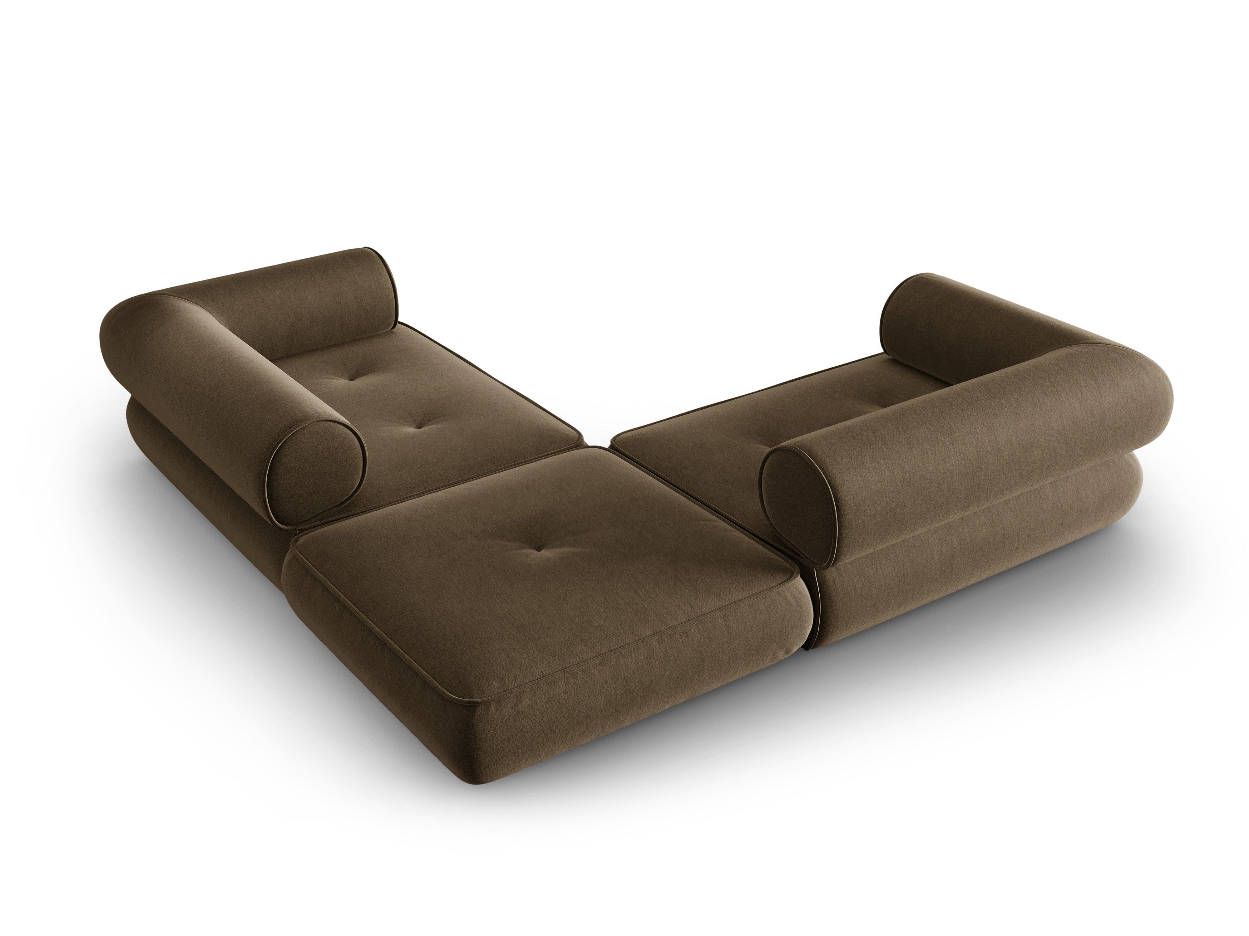 Narożnik w tkaninie szenilowej symetryczny otwarty LILY szarobrązowy Maison Heritage Eye on Design