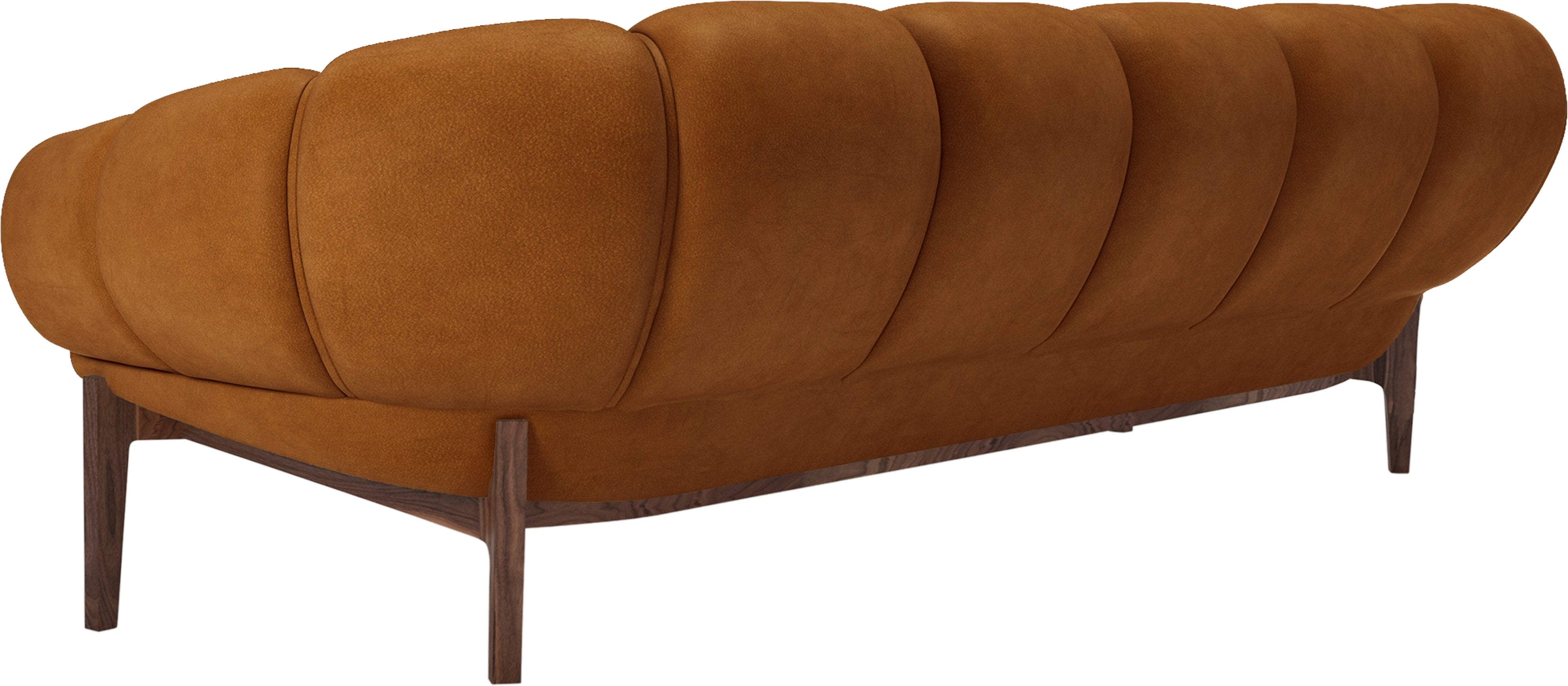 3-seater Sofa CROISSANT upholstered in leather with a walnut base