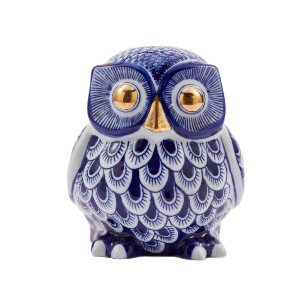 Dark Blue Porcelain Owl Piggy Bank
