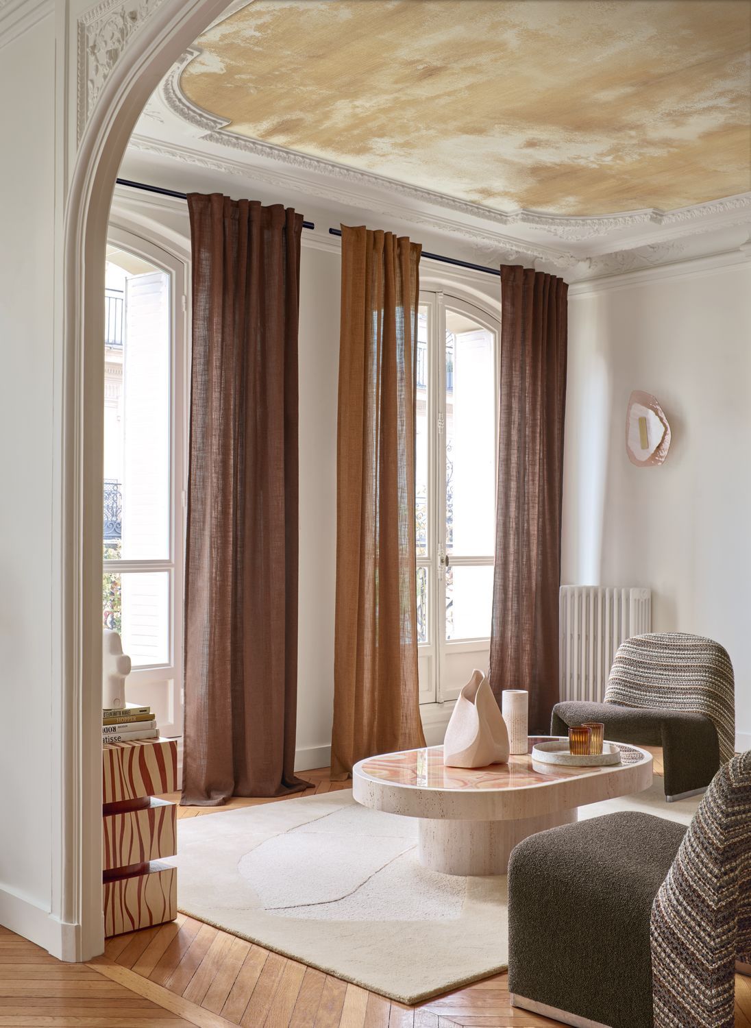 Nástenná maľba s motívom oblakov HEURE DOREE béžová s modrou