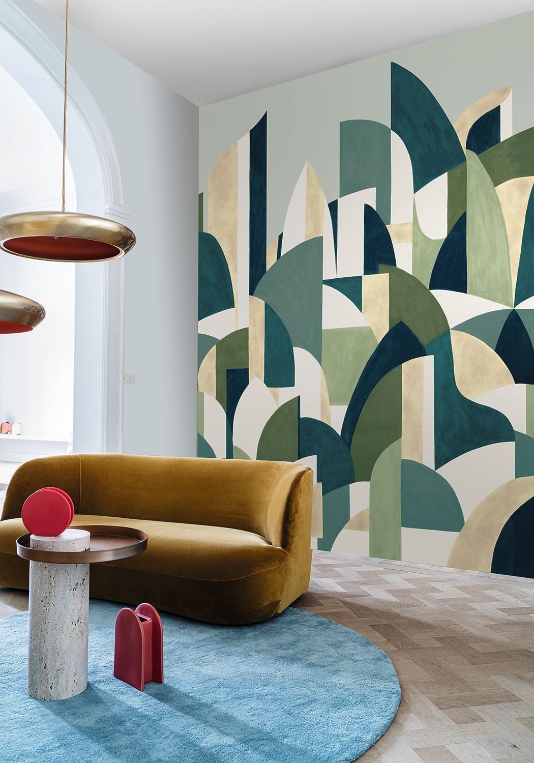 Mural with Abstract Pattern PABLO Beige and Burgundy