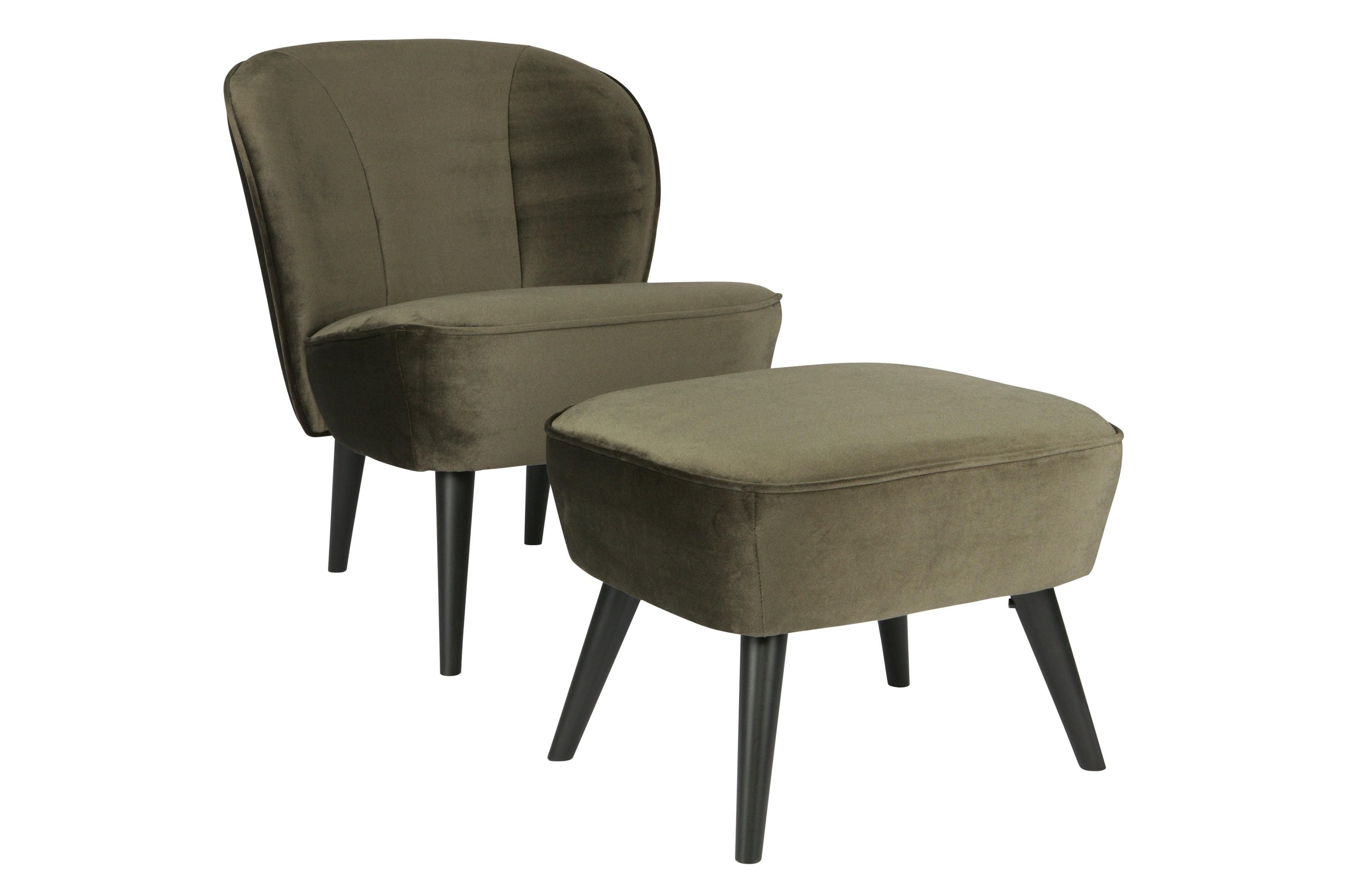 Podnóżek aksamitny SARA oliwkowy zielony Woood Eye on Design