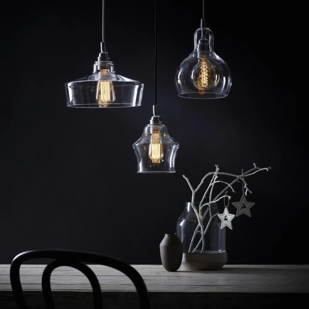 LONGIS I transparent pendant lamp with a chrome fixture