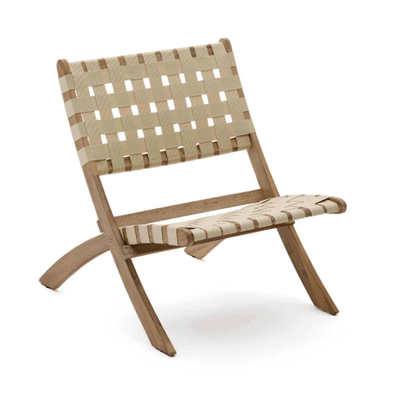 Skladací záhradný fotel CHABELI z masívneho akáciového dreva s krémovým povrchom