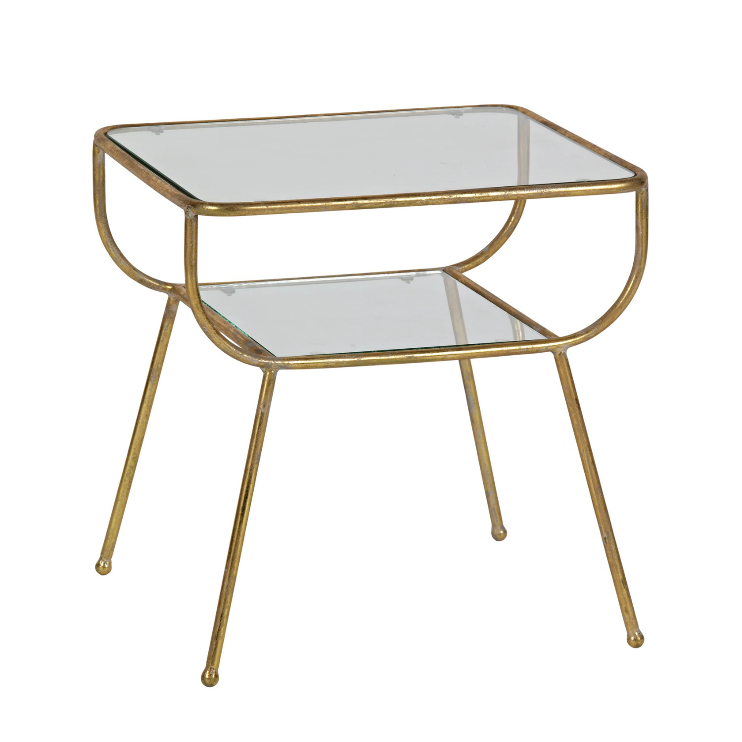 Bočný stolík AMAZING antický mosadz so sklom