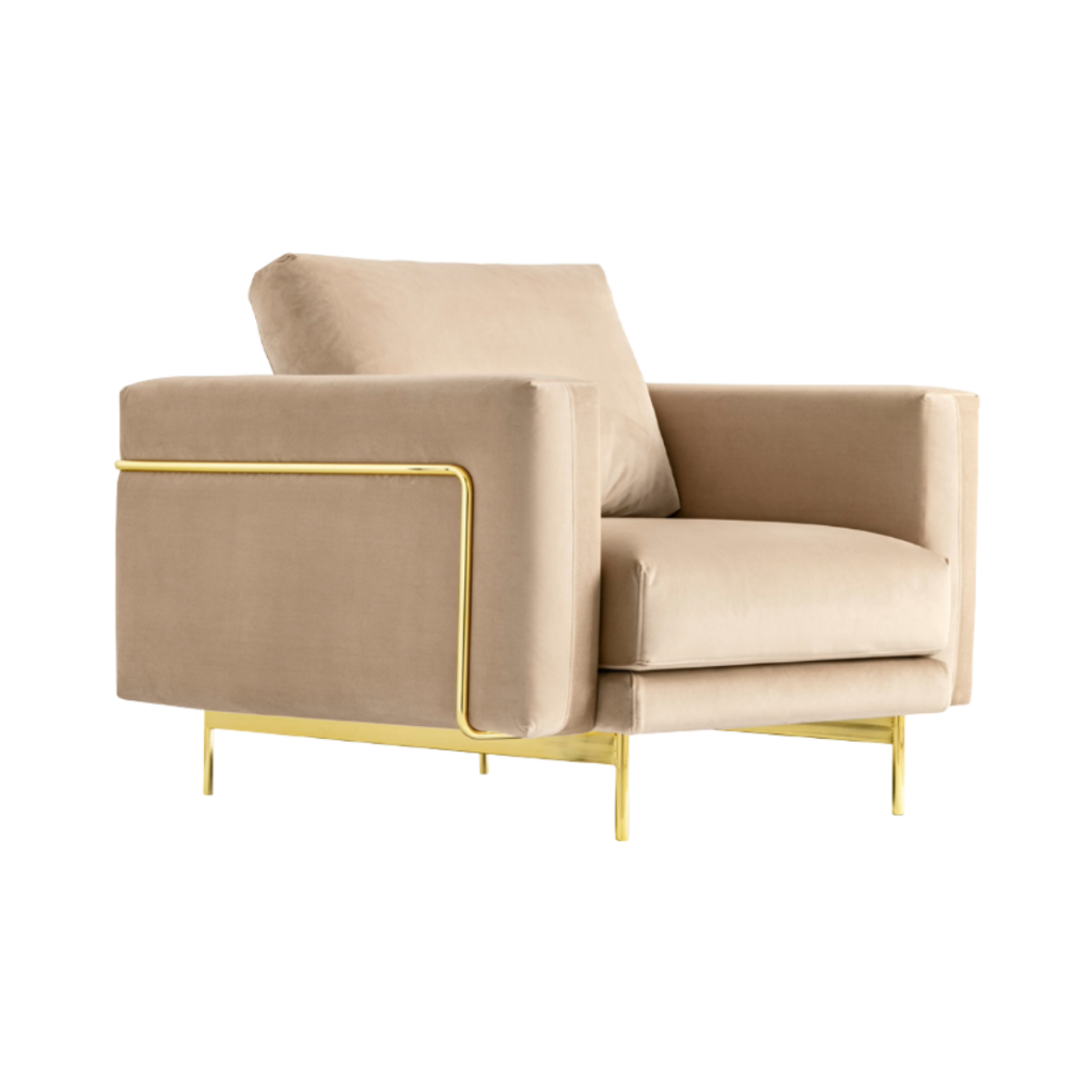 Upholstered ROD Armchair with Gold Base