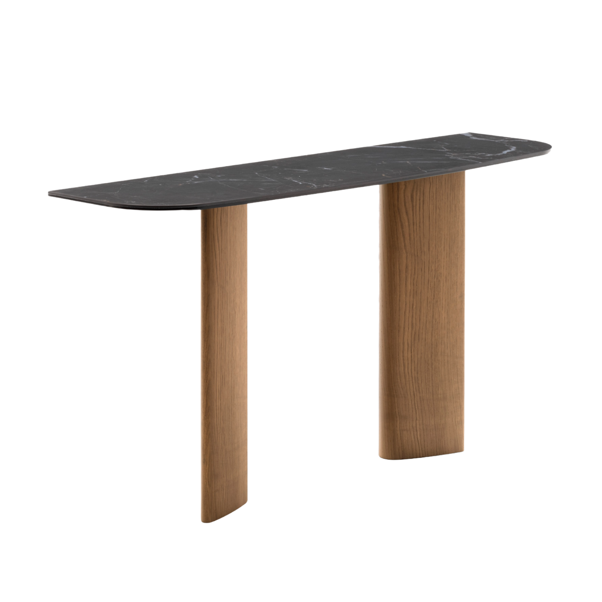 SANDY Console Black Ceramic with Walnut Base