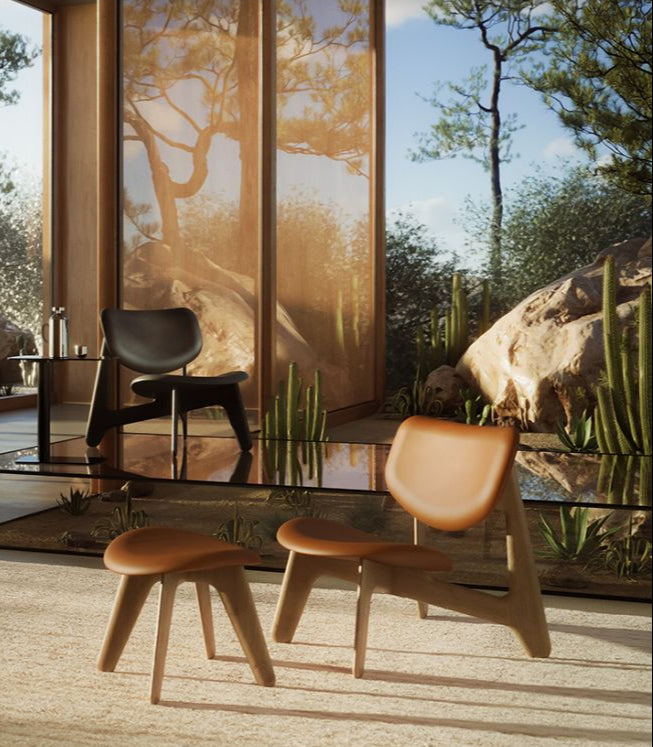 Fotel SLAB z koňakovou kožou a dubovou základňou