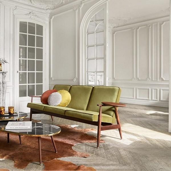 Sofa 3-osobowa dzielona FOX żółty w tkaninie Shine Velvet Mustard 366 concept Eye on Design