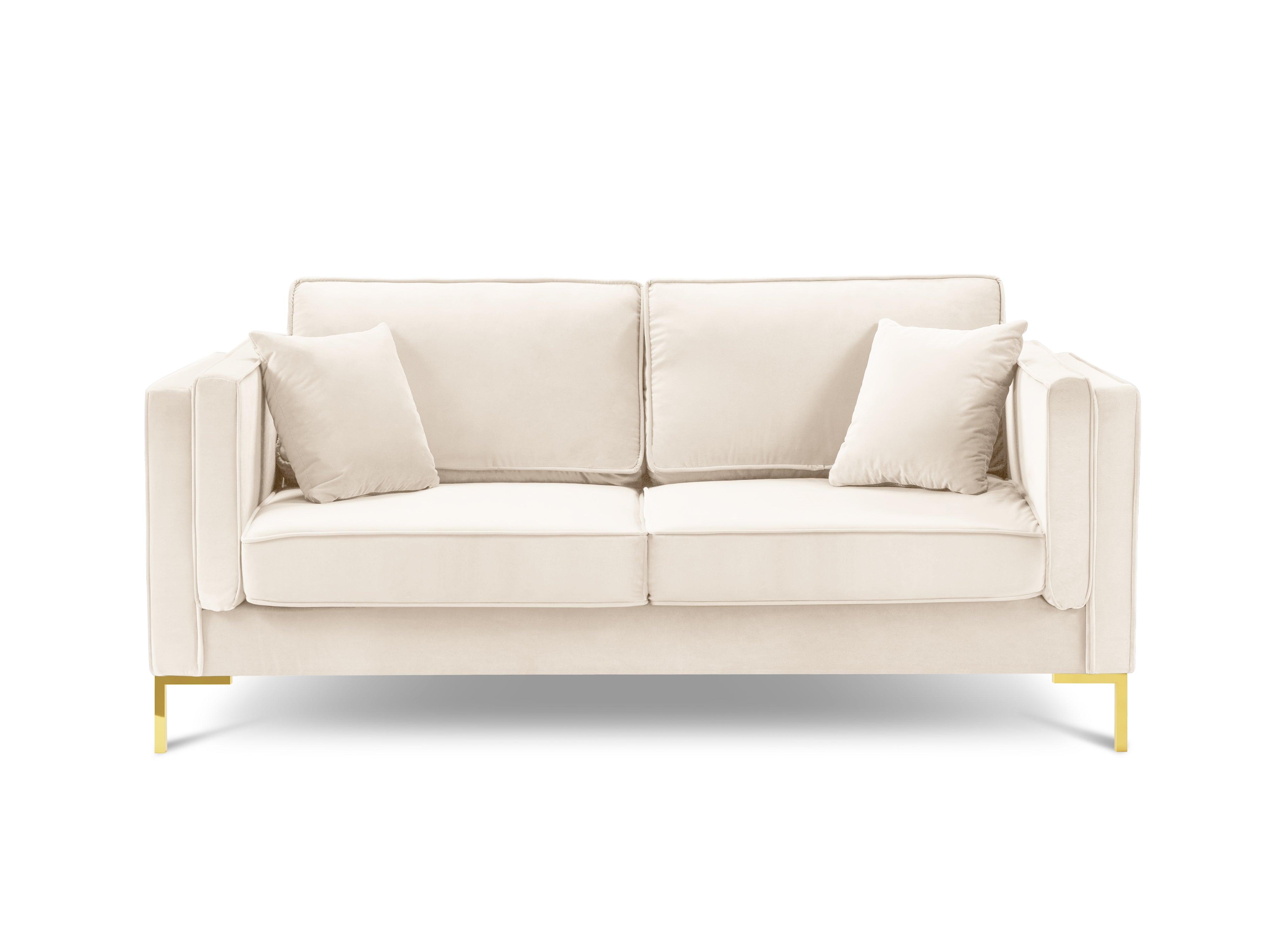 Sofa aksamitna 2-osobowa LUIS beżowy ze złotą podstawą Milo Casa Eye on Design