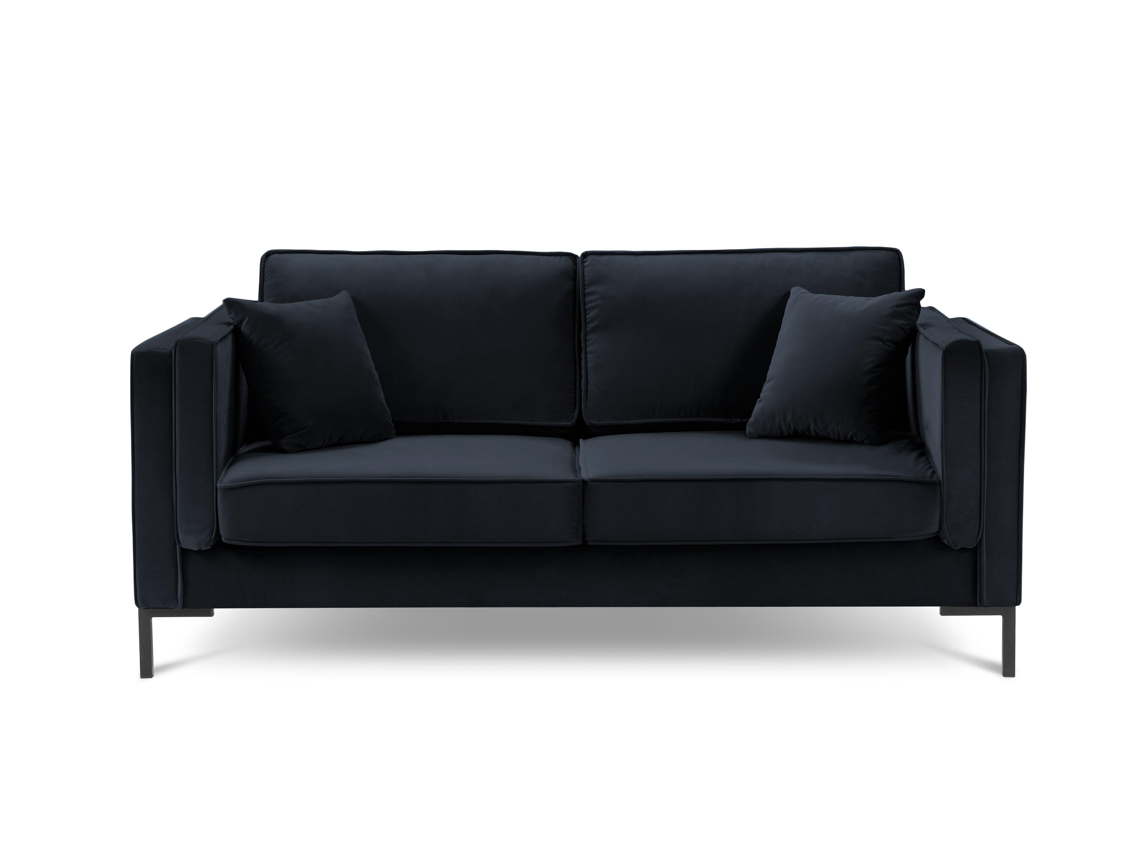 Sofa aksamitna 2-osobowa LUIS ciemnoniebieski z czarną podstawą Milo Casa Eye on Design
