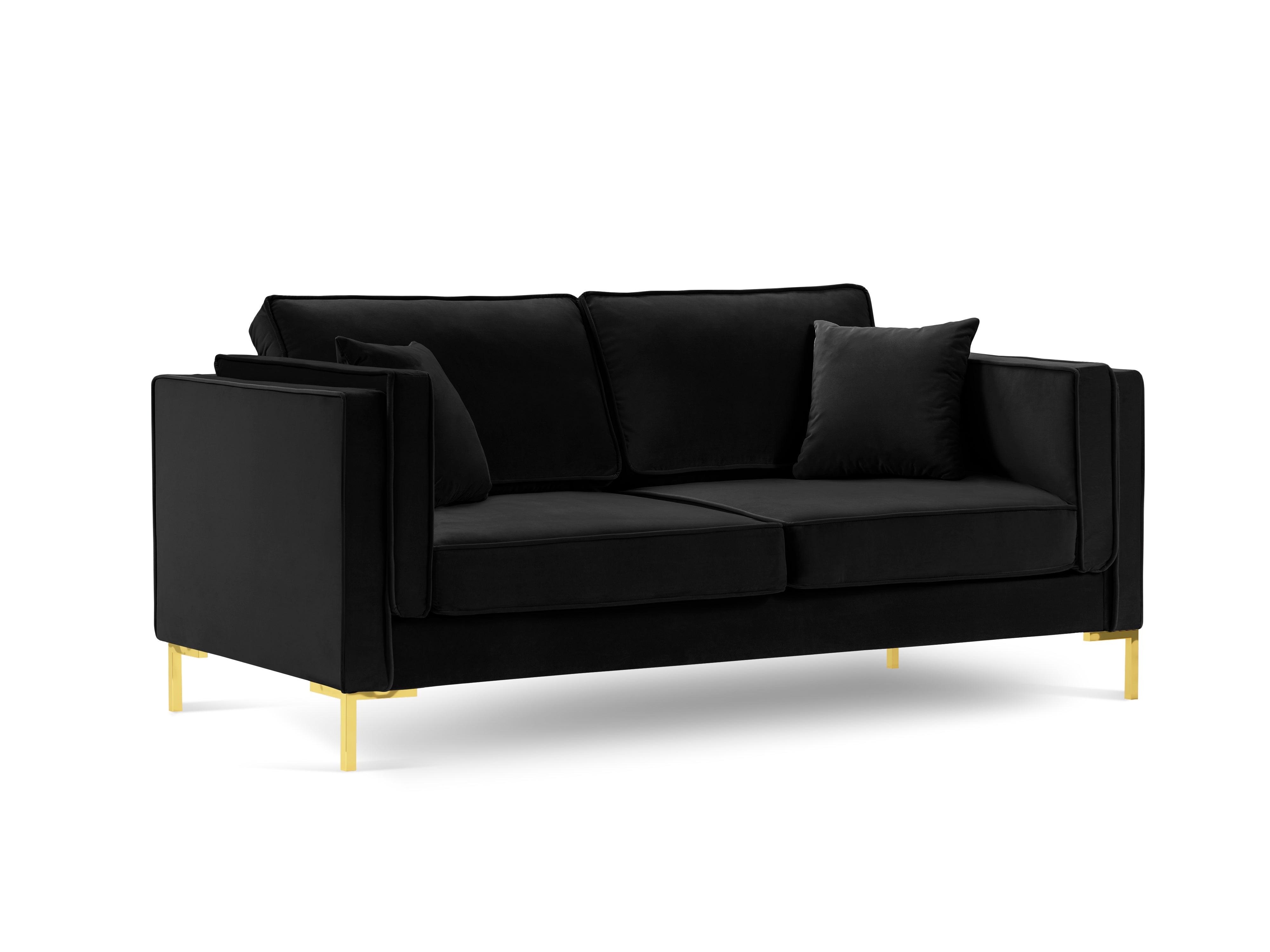Sofa aksamitna 2-osobowa LUIS czarny ze złotą podstawą Milo Casa Eye on Design