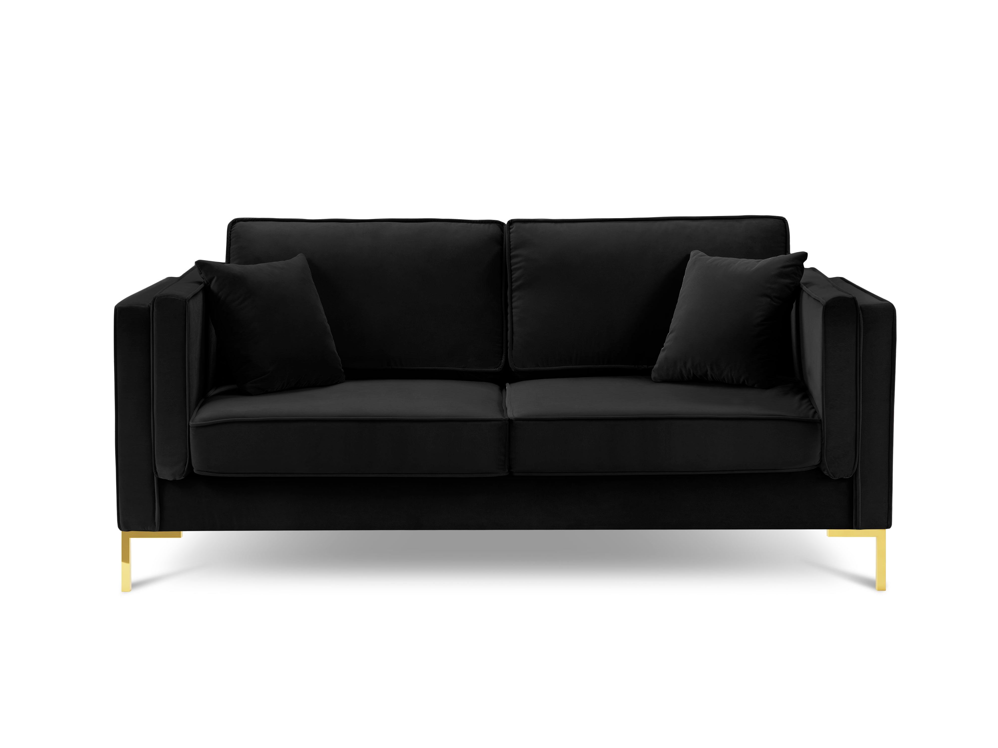 Sofa aksamitna 2-osobowa LUIS czarny ze złotą podstawą Milo Casa Eye on Design