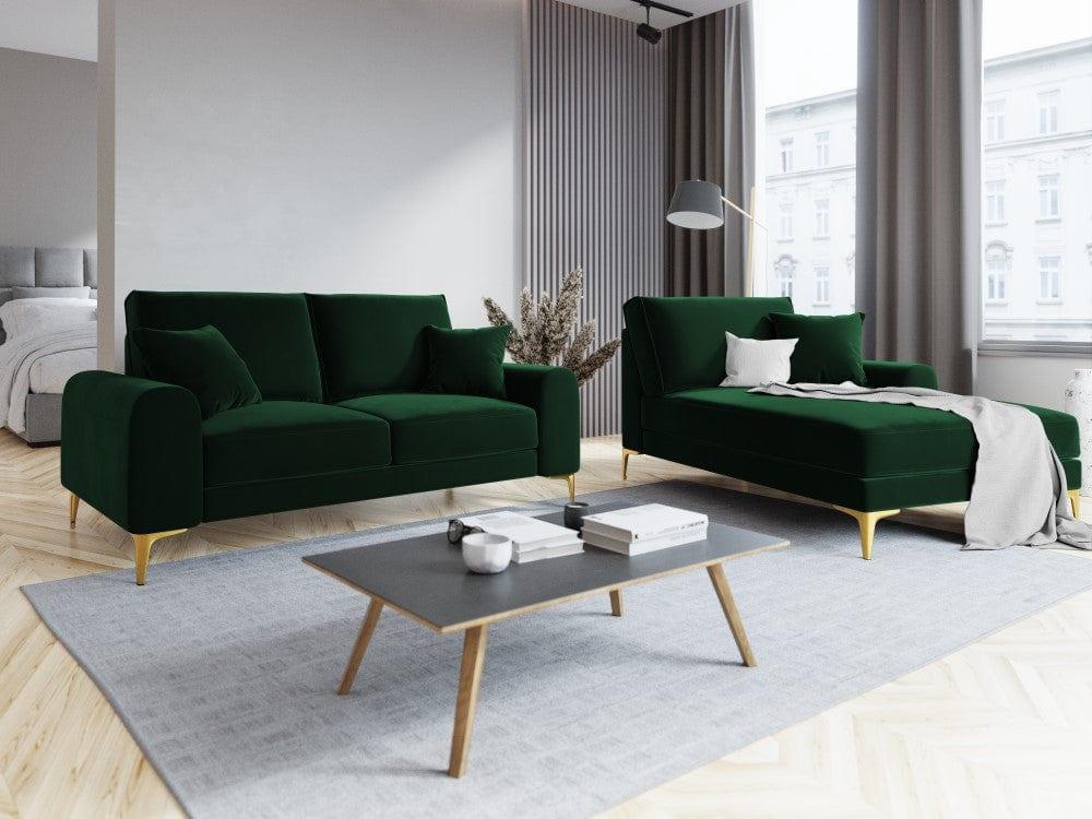 Sofa aksamitna 2-osobowa MADARA butelkowa zieleń ze złotą podstawą Mazzini Sofas Eye on Design
