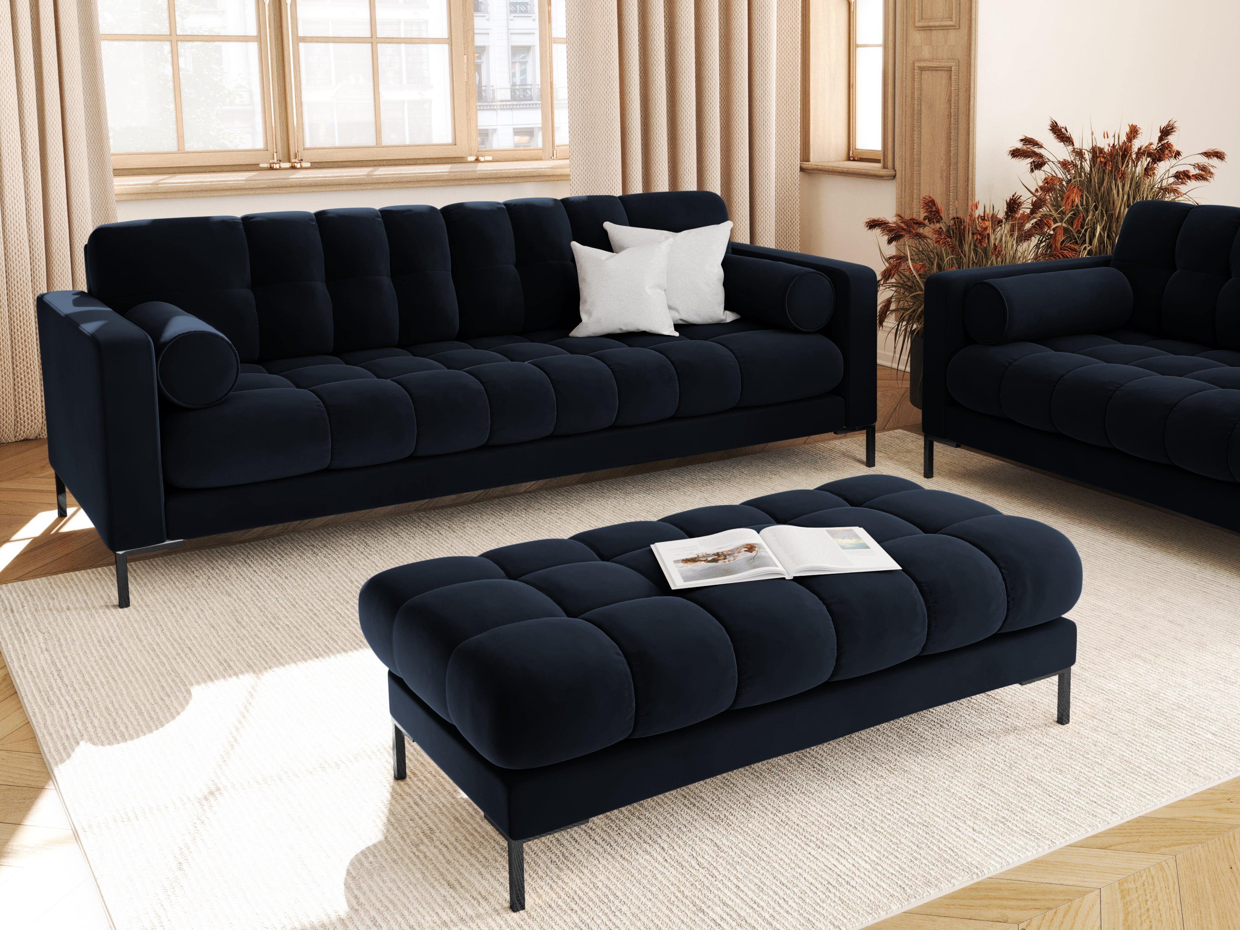 Sofa aksamitna 3-osobowa BALI ciemnoniebieski z czarną podstawą Cosmopolitan Design Eye on Design