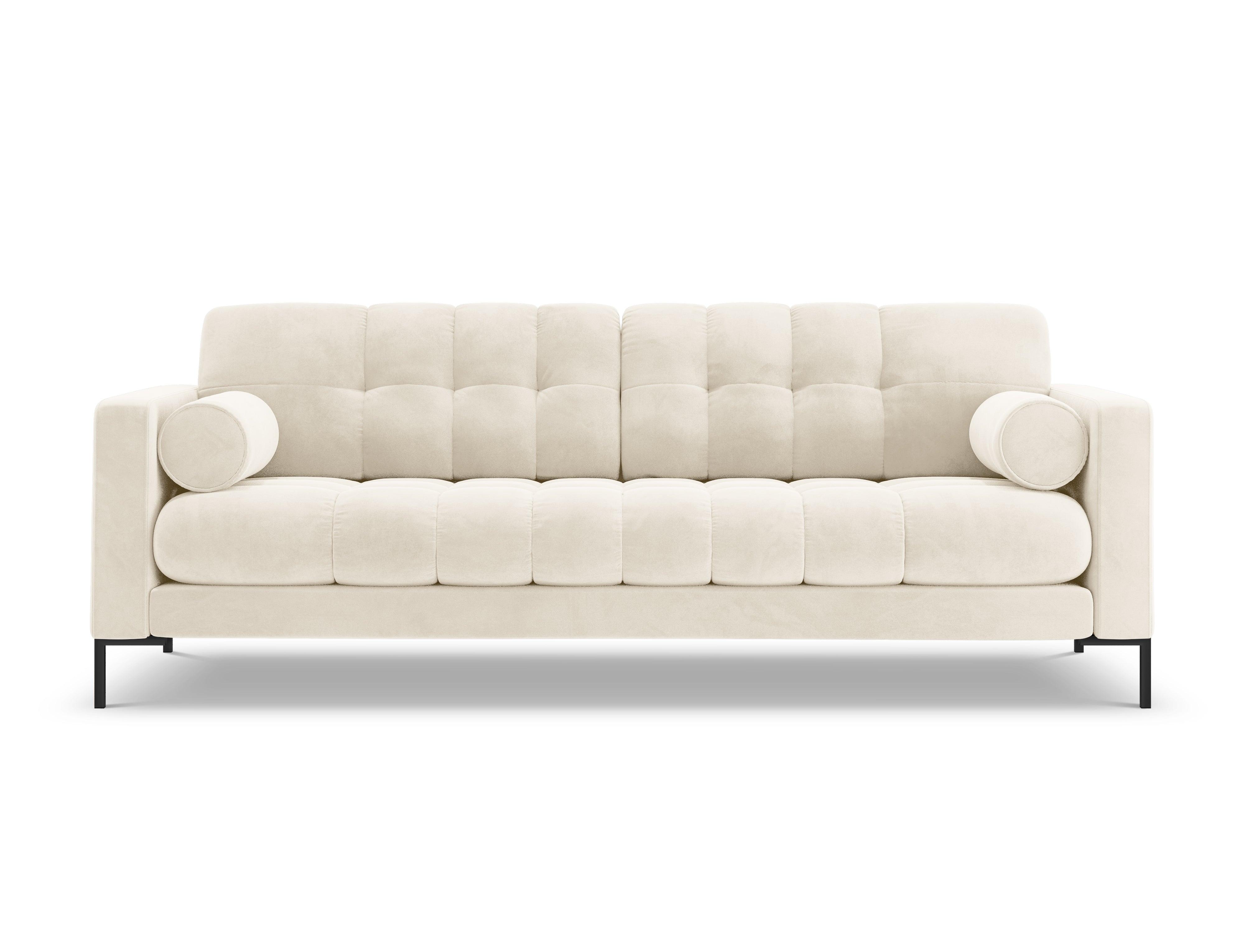 Sofa aksamitna 3-osobowa BALI jasnobeżowy z czarną podstawą Cosmopolitan Design Eye on Design