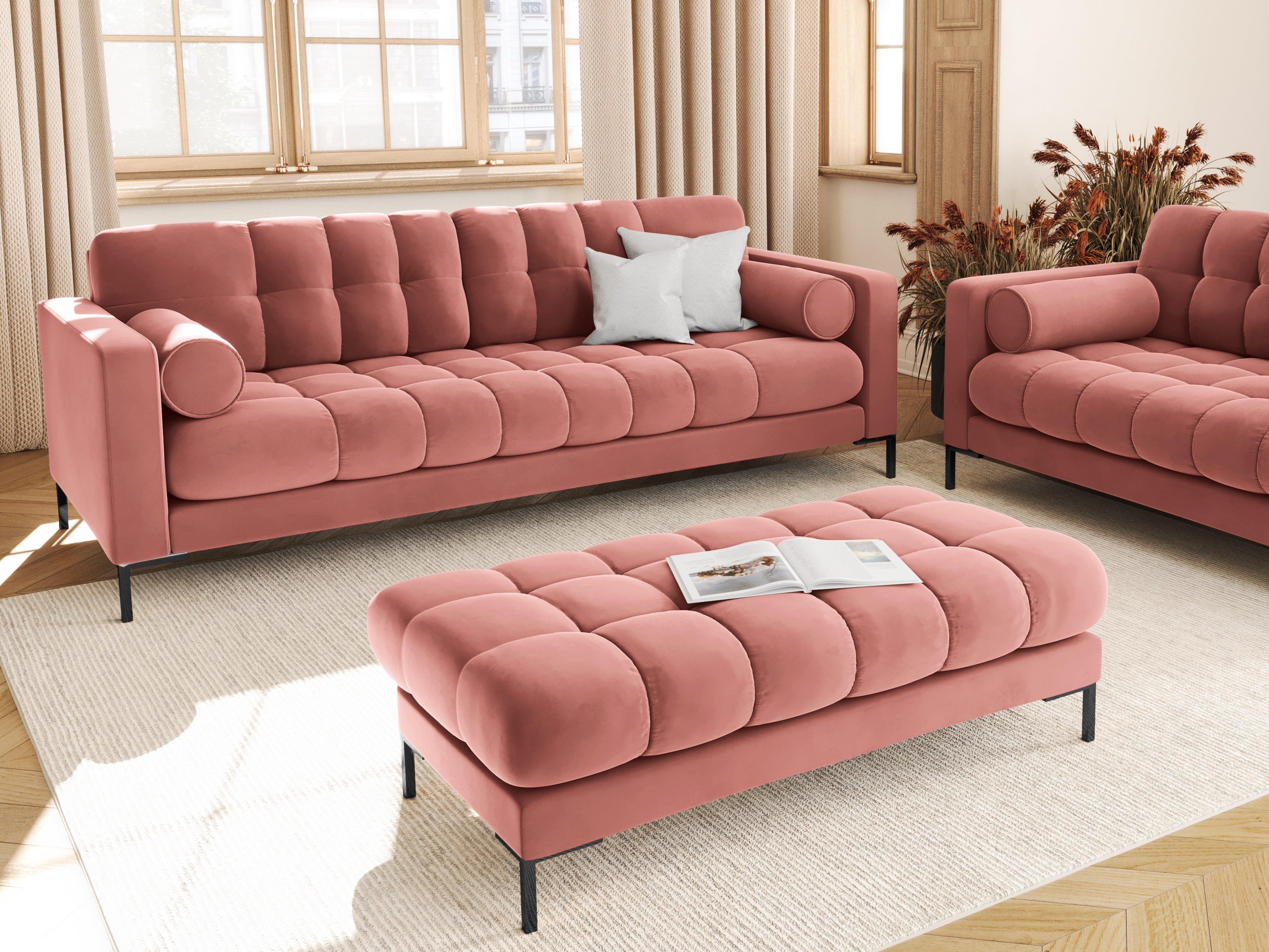 Sofa aksamitna 3-osobowa BALI różowy z czarną podstawą Cosmopolitan Design Eye on Design
