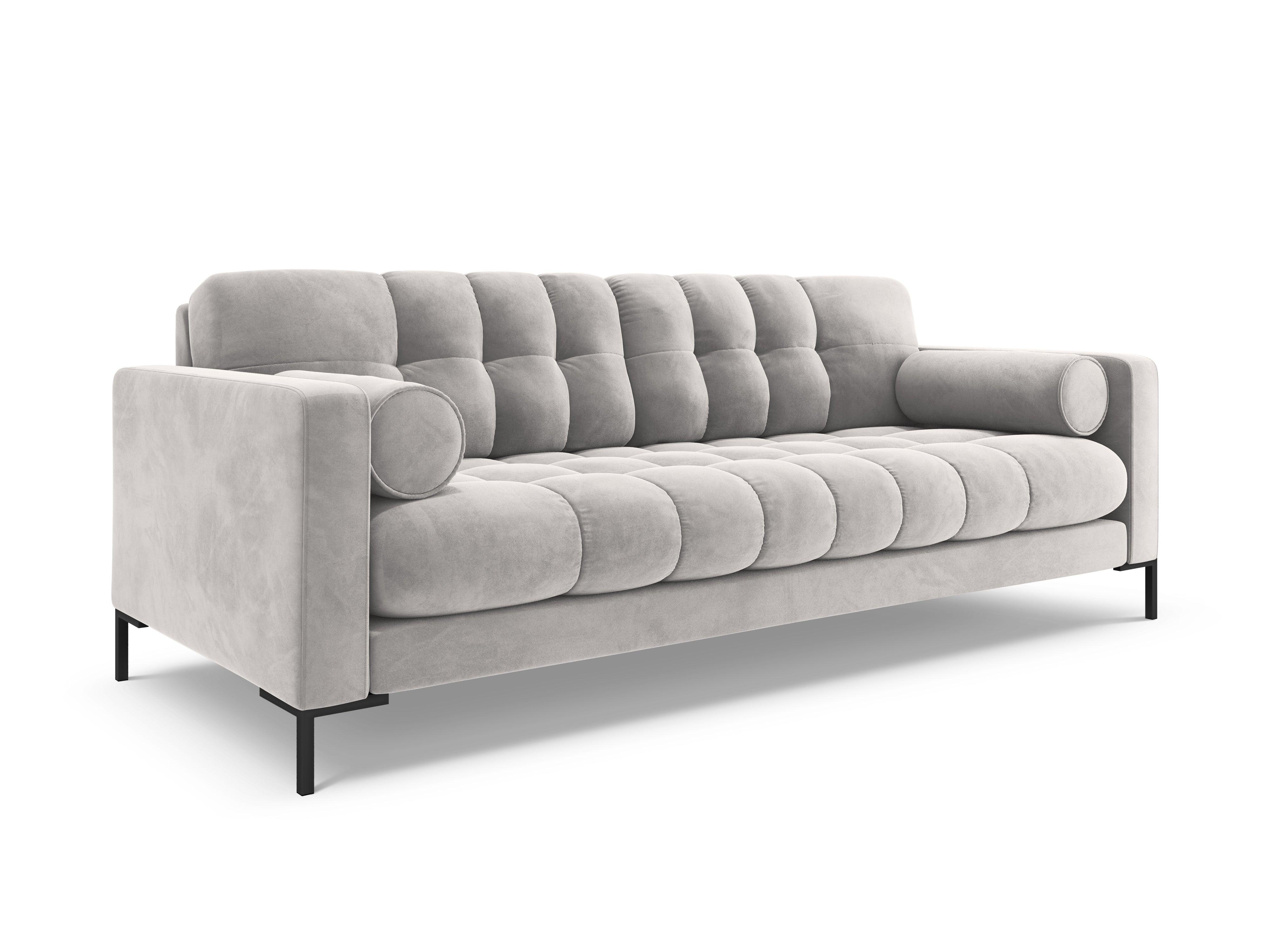 Sofa aksamitna 3-osobowa BALI srebrny z czarną podstawą Cosmopolitan Design Eye on Design