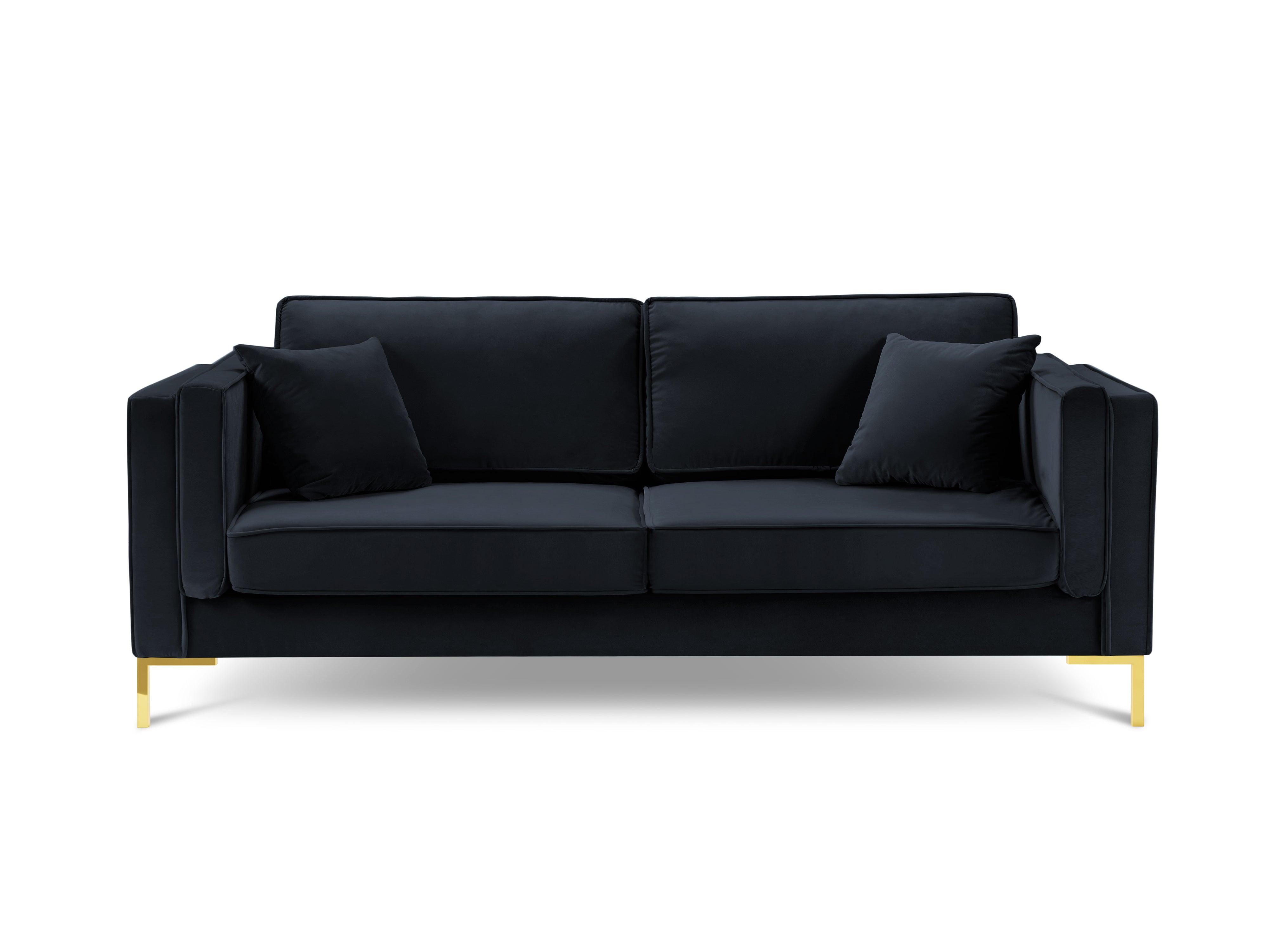 Sofa aksamitna 3-osobowa LUIS ciemnoniebieski ze złotą podstawą Milo Casa Eye on Design