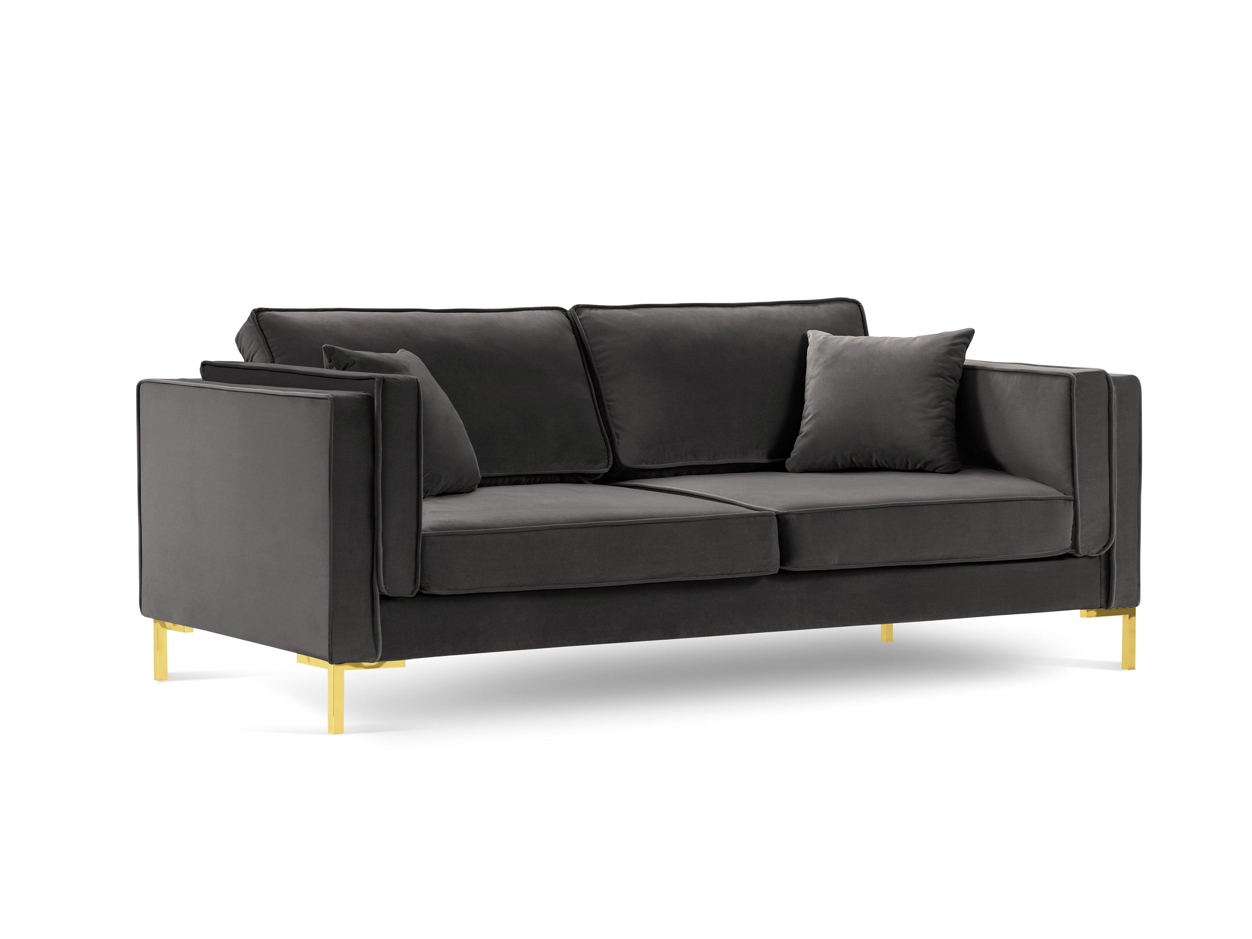 Sofa aksamitna 3-osobowa LUIS ciemnoszary ze złotą podstawą Milo Casa Eye on Design