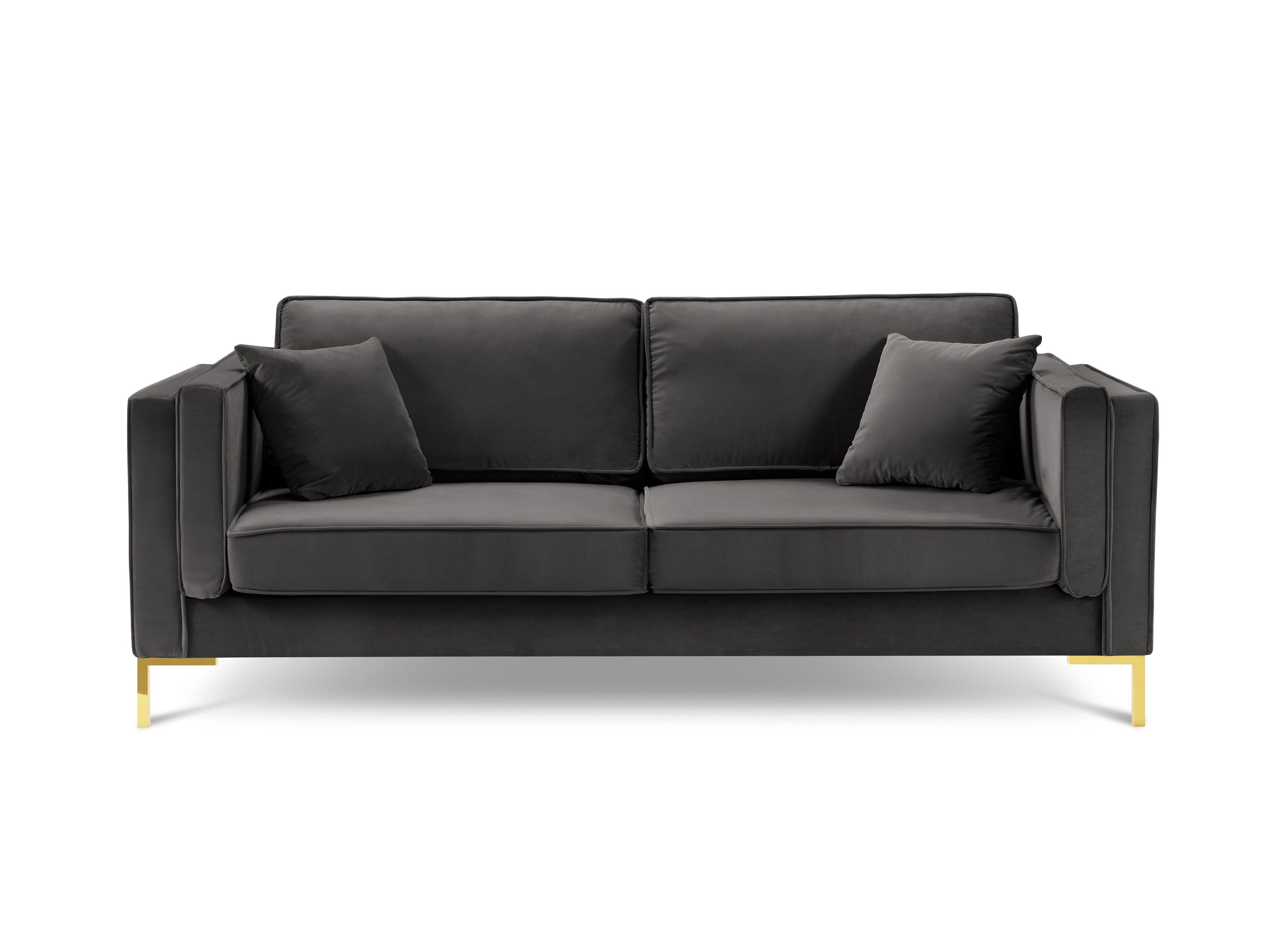 Sofa aksamitna 3-osobowa LUIS ciemnoszary ze złotą podstawą Milo Casa Eye on Design
