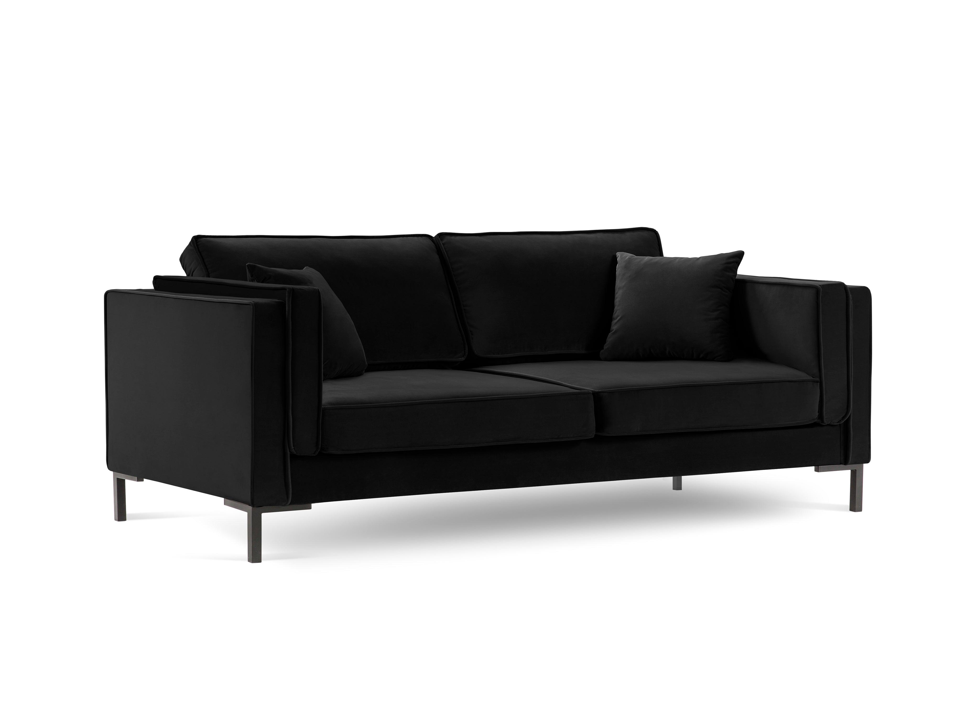 Sofa aksamitna 3-osobowa LUIS czarny z czarną podstawą Milo Casa Eye on Design