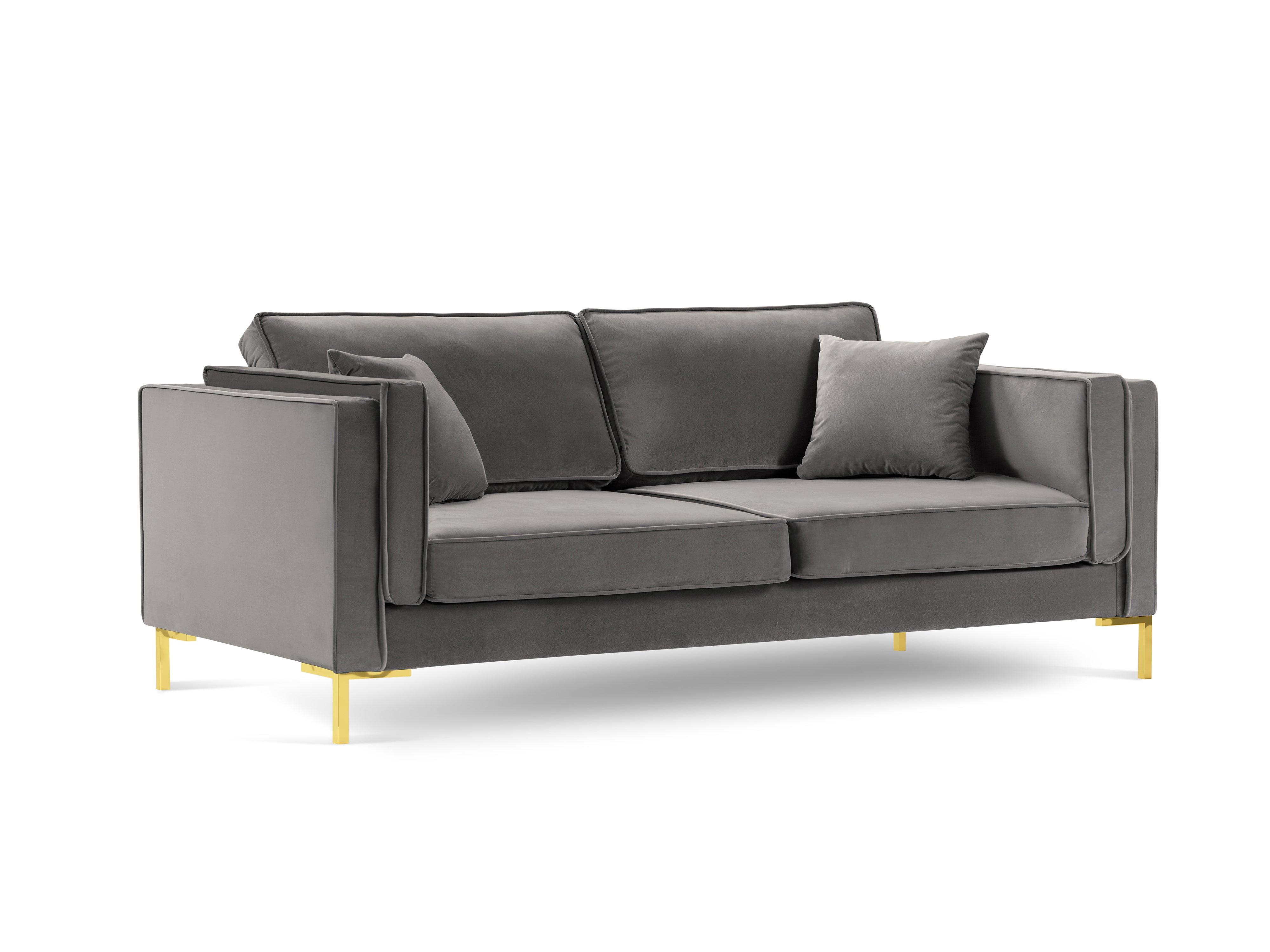 Sofa aksamitna 3-osobowa LUIS jasnoszary ze złotą podstawą Milo Casa Eye on Design