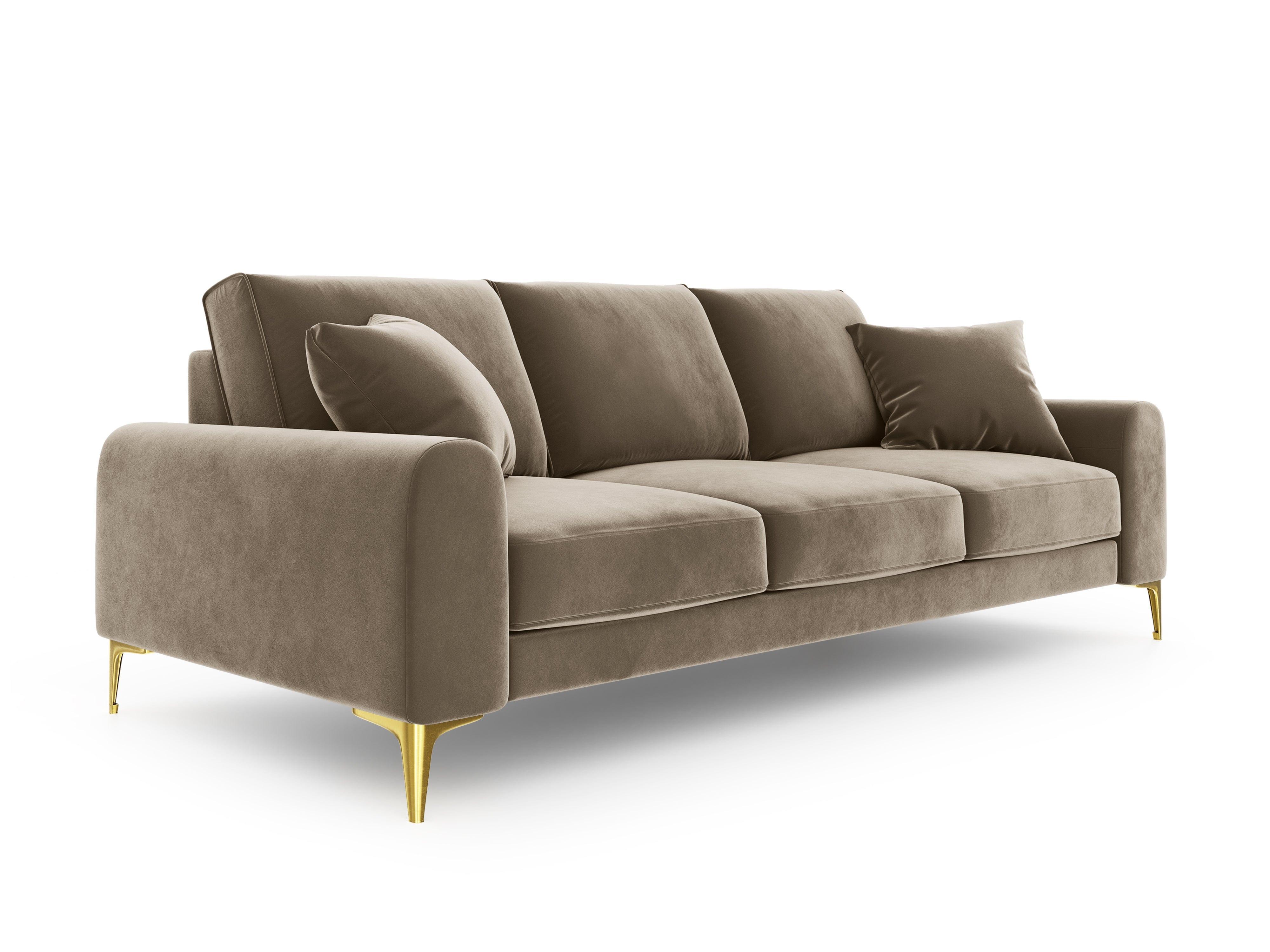 Sofa aksamitna 3-osobowa MADARA cappuccino ze złotą podstawą Mazzini Sofas Eye on Design
