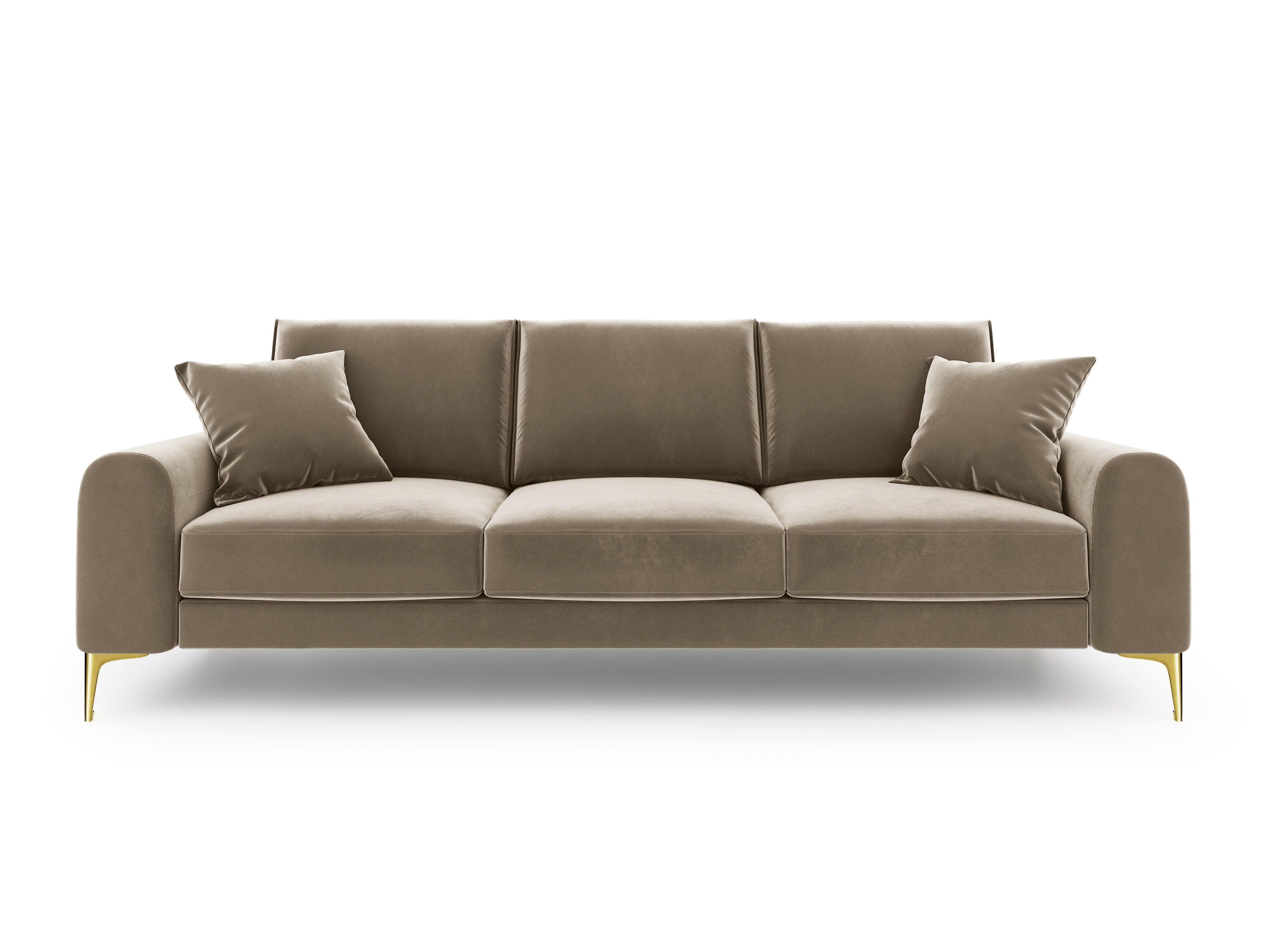 Sofa aksamitna 3-osobowa MADARA cappuccino ze złotą podstawą Mazzini Sofas Eye on Design