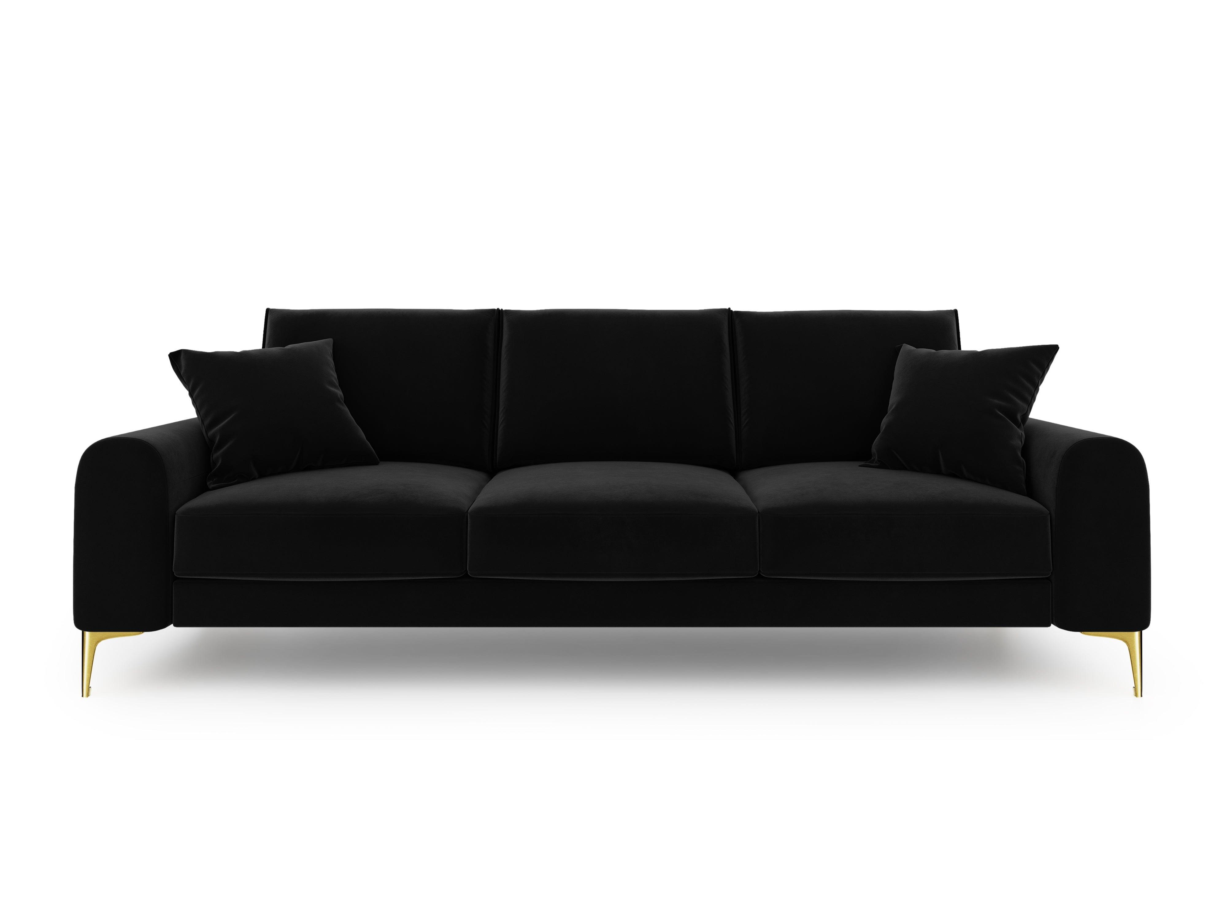 Sofa aksamitna 3-osobowa MADARA czarny ze złotą podstawą Mazzini Sofas Eye on Design