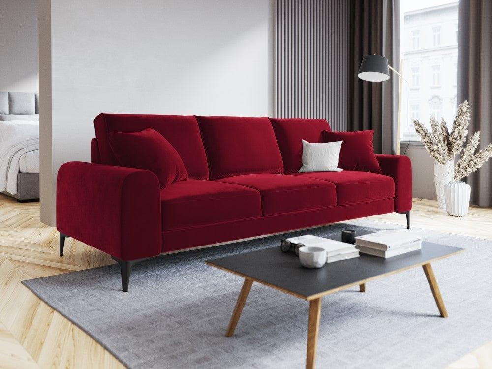 Sofa aksamitna 3-osobowa MADARA czerwony z czarną podstawą Mazzini Sofas Eye on Design