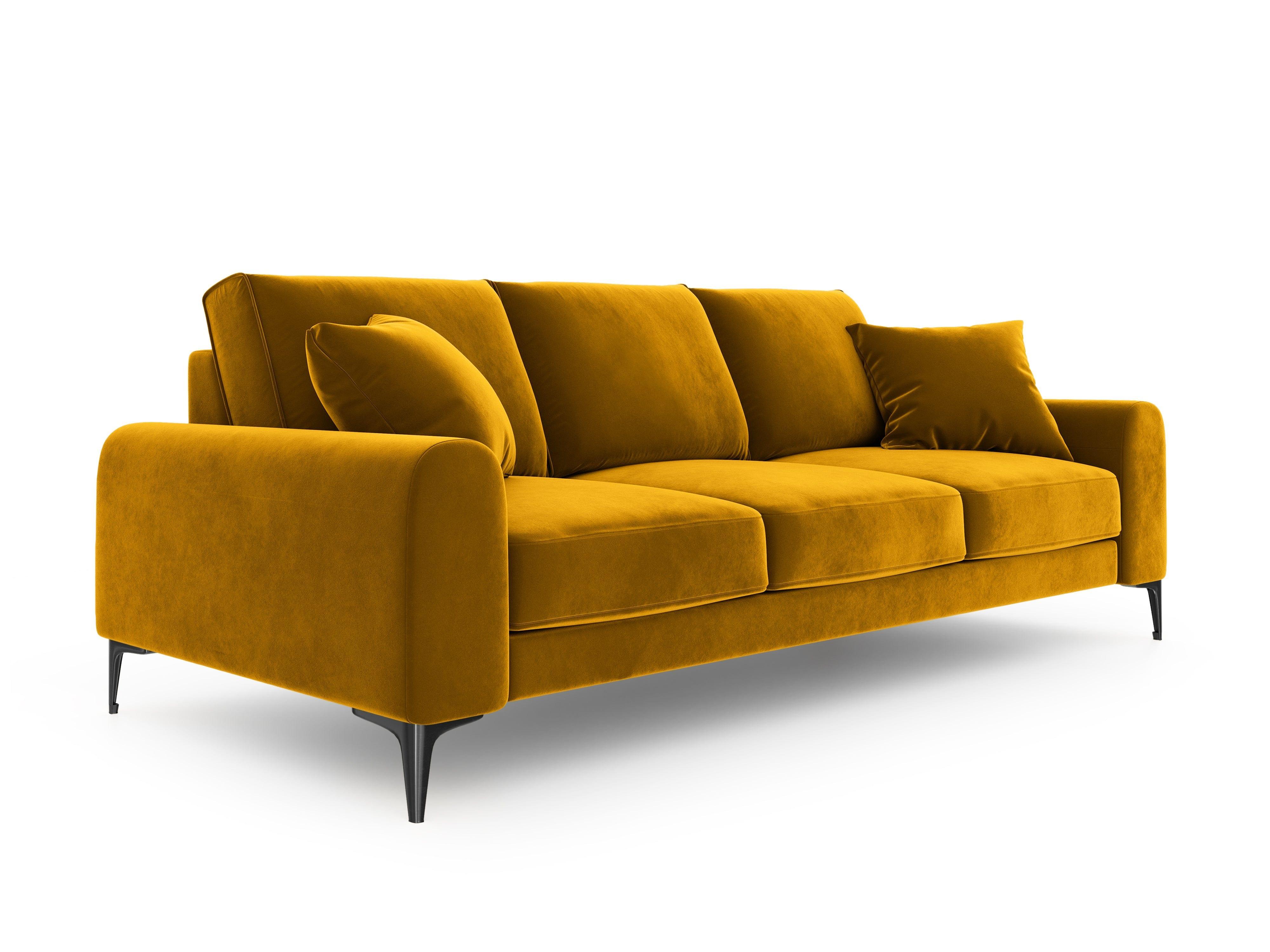 Sofa aksamitna 3-osobowa MADARA musztardowy z czarną podstawą Mazzini Sofas Eye on Design
