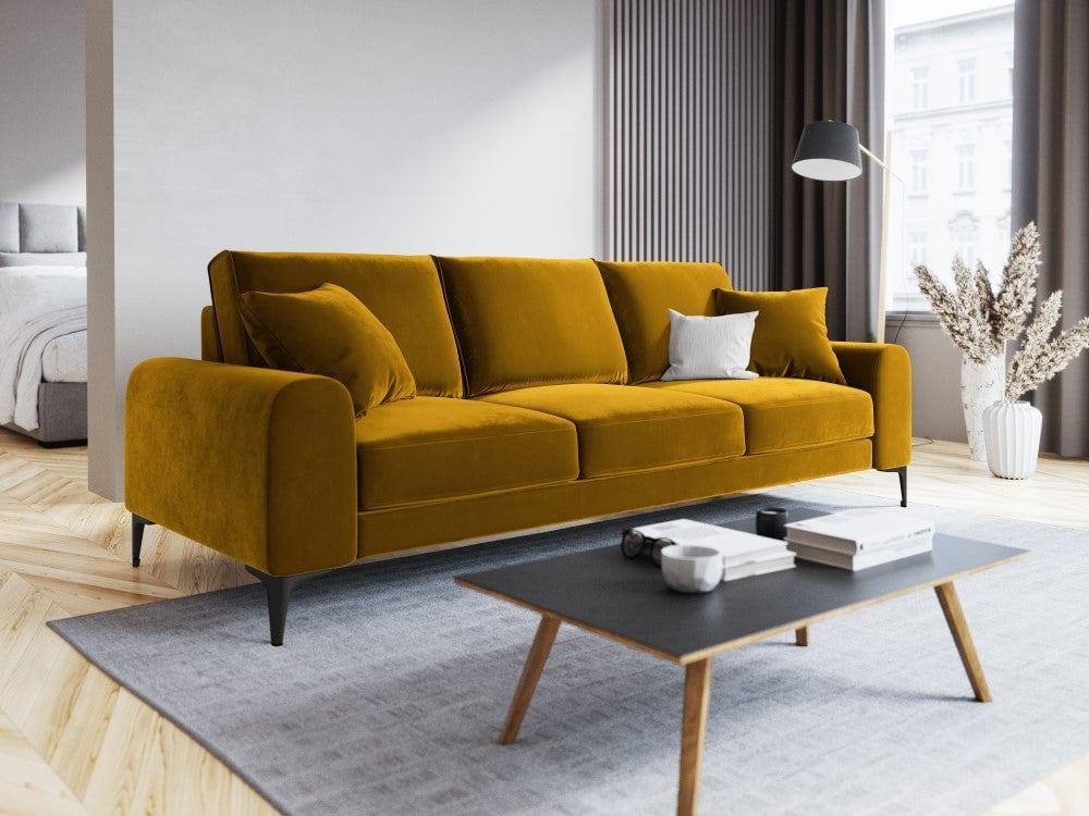 Sofa aksamitna 3-osobowa MADARA musztardowy z czarną podstawą Mazzini Sofas Eye on Design