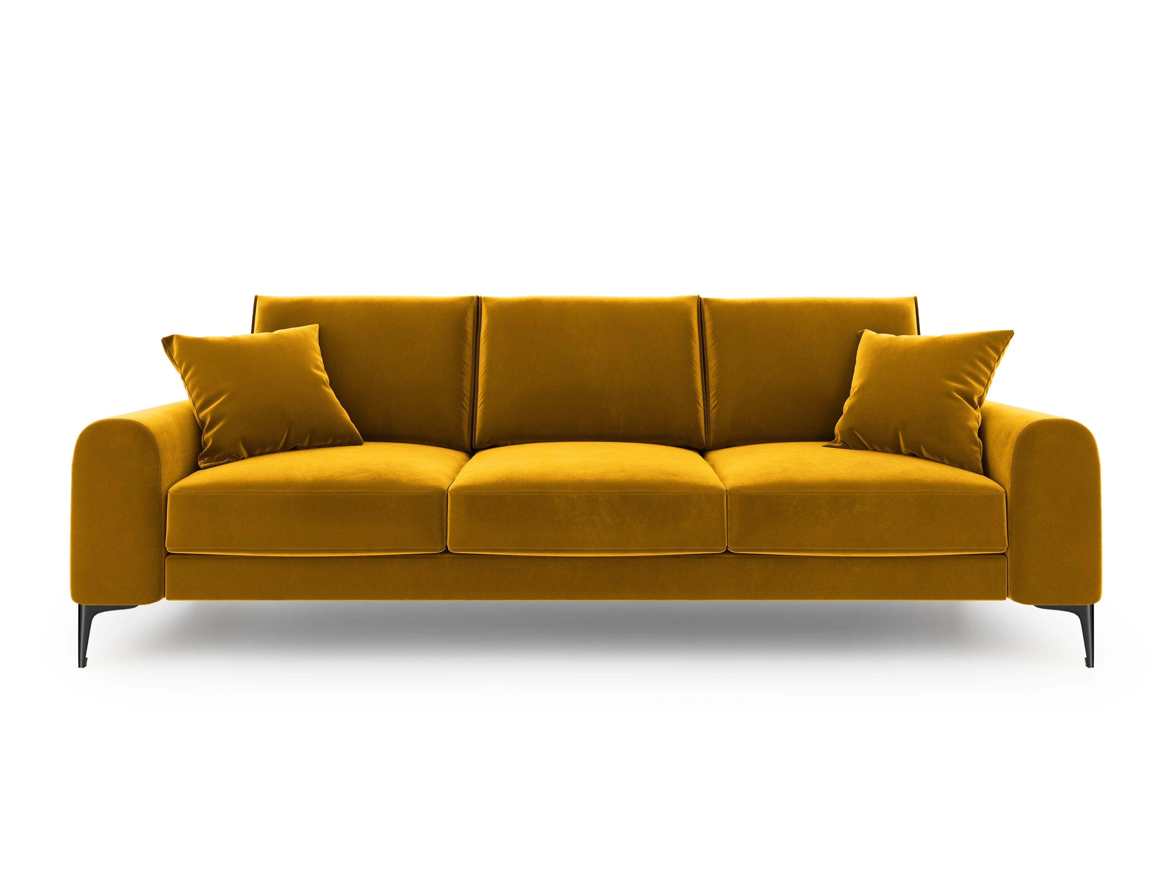 Sofa aksamitna 3-osobowa MADARA musztardowy z czarną podstawą Mazzini Sofas Eye on Design