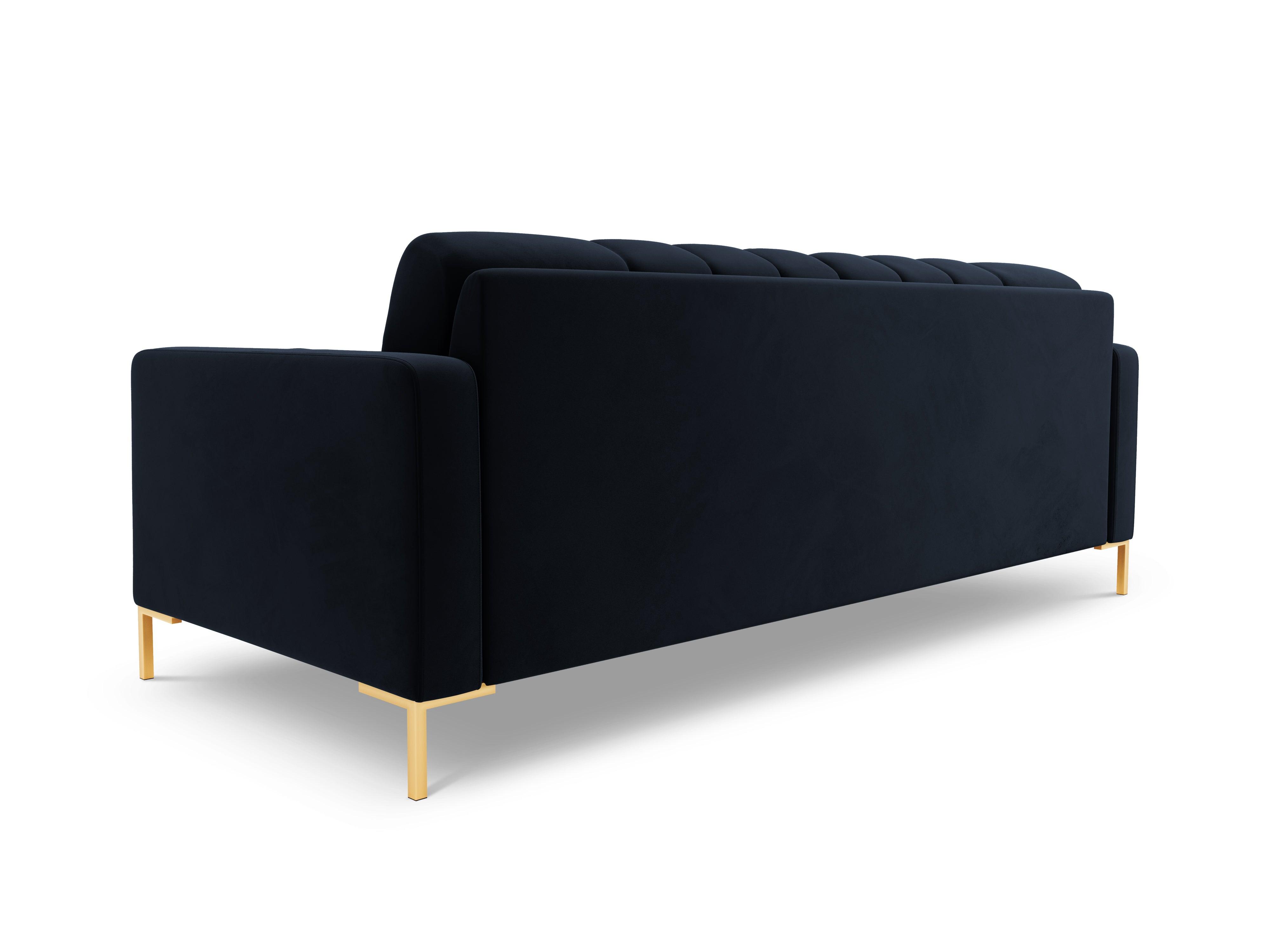Sofa aksamitna 4-osobowa BALI ciemnoniebieski ze złotą podstawą Cosmopolitan Design Eye on Design