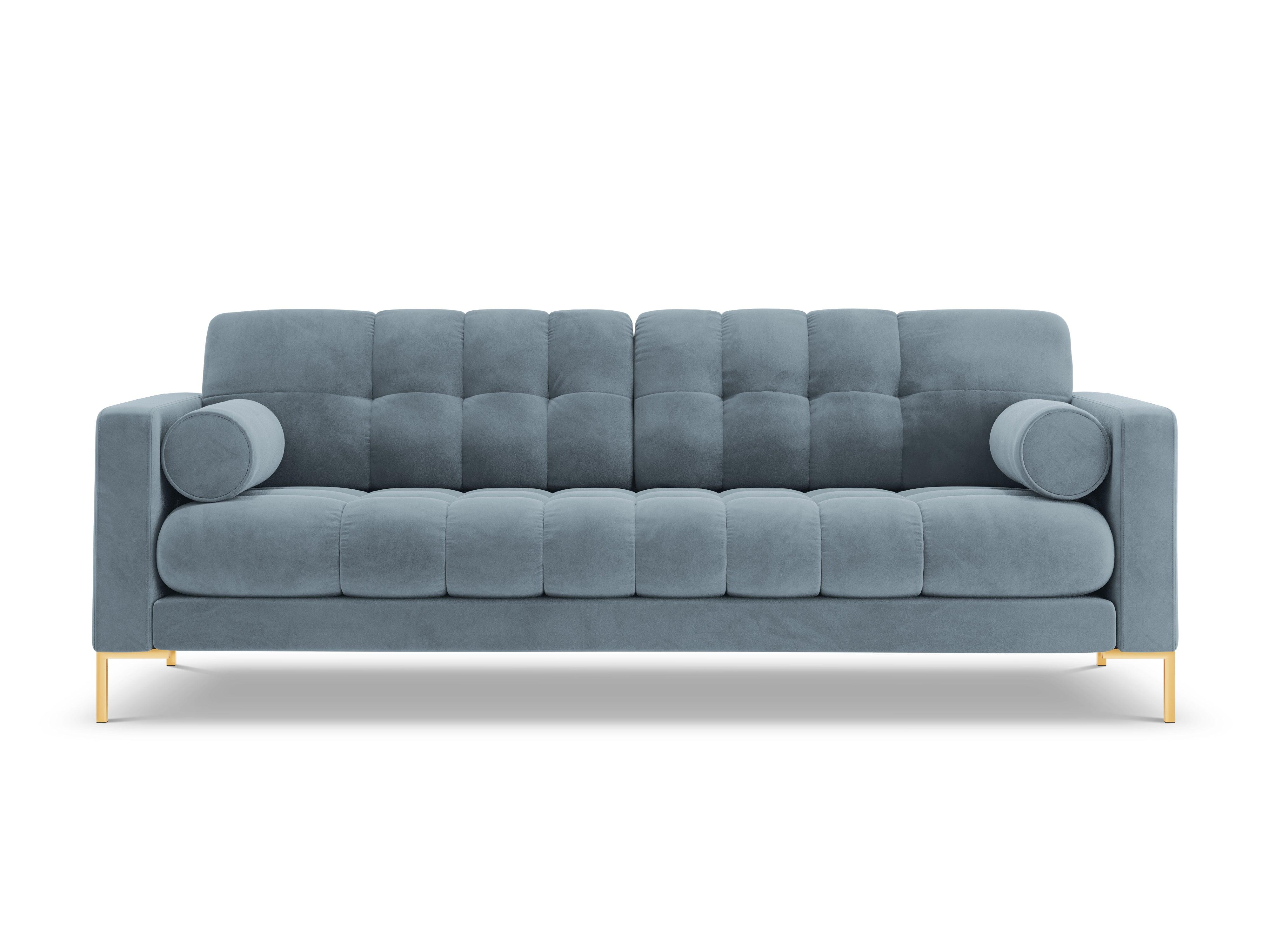 Sofa aksamitna 4-osobowa BALI jasnoniebieski ze złotą podstawą Cosmopolitan Design Eye on Design