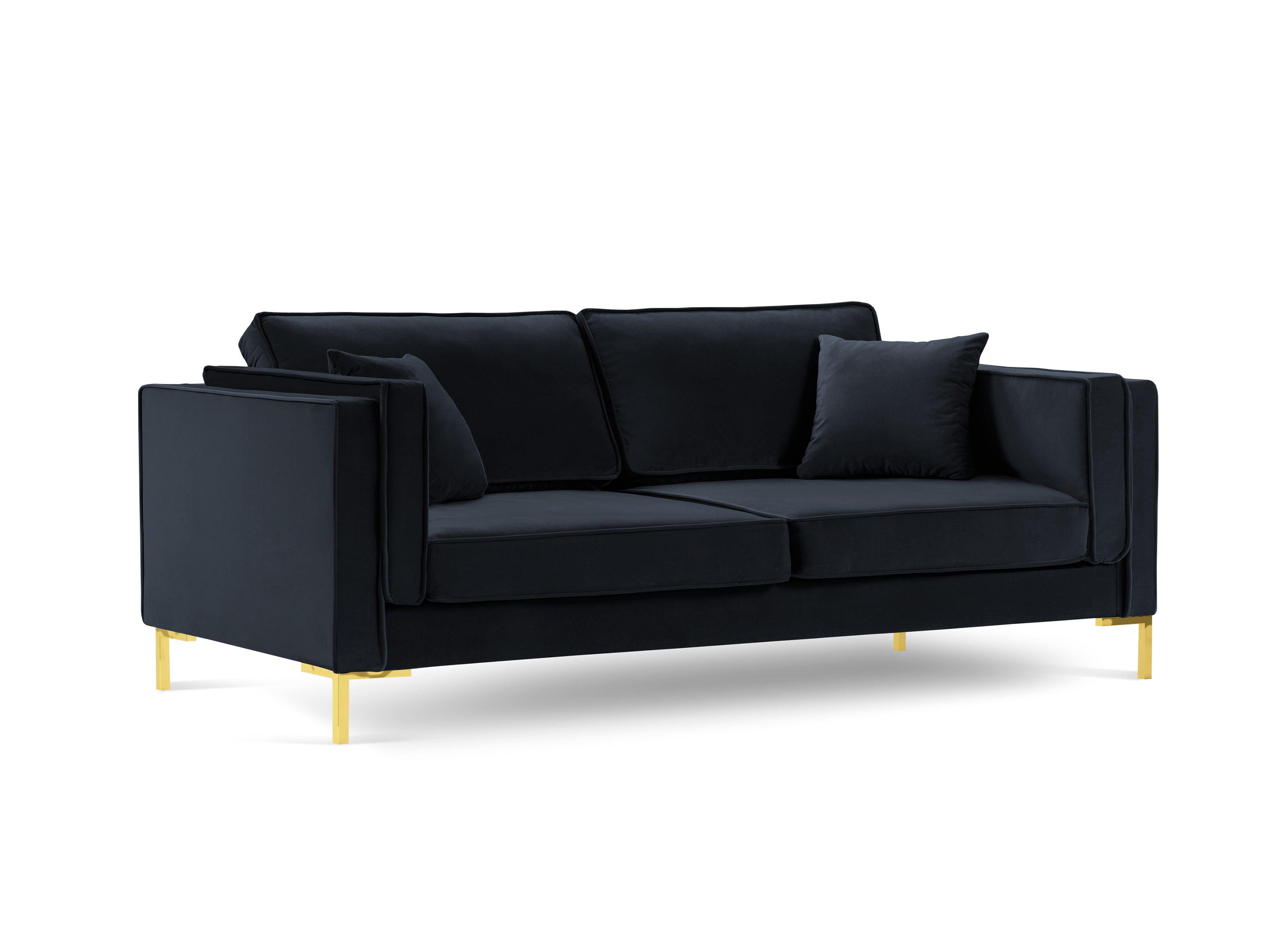 Sofa aksamitna 4-osobowa LUIS ciemnoniebieski ze złotą podstawą Milo Casa Eye on Design