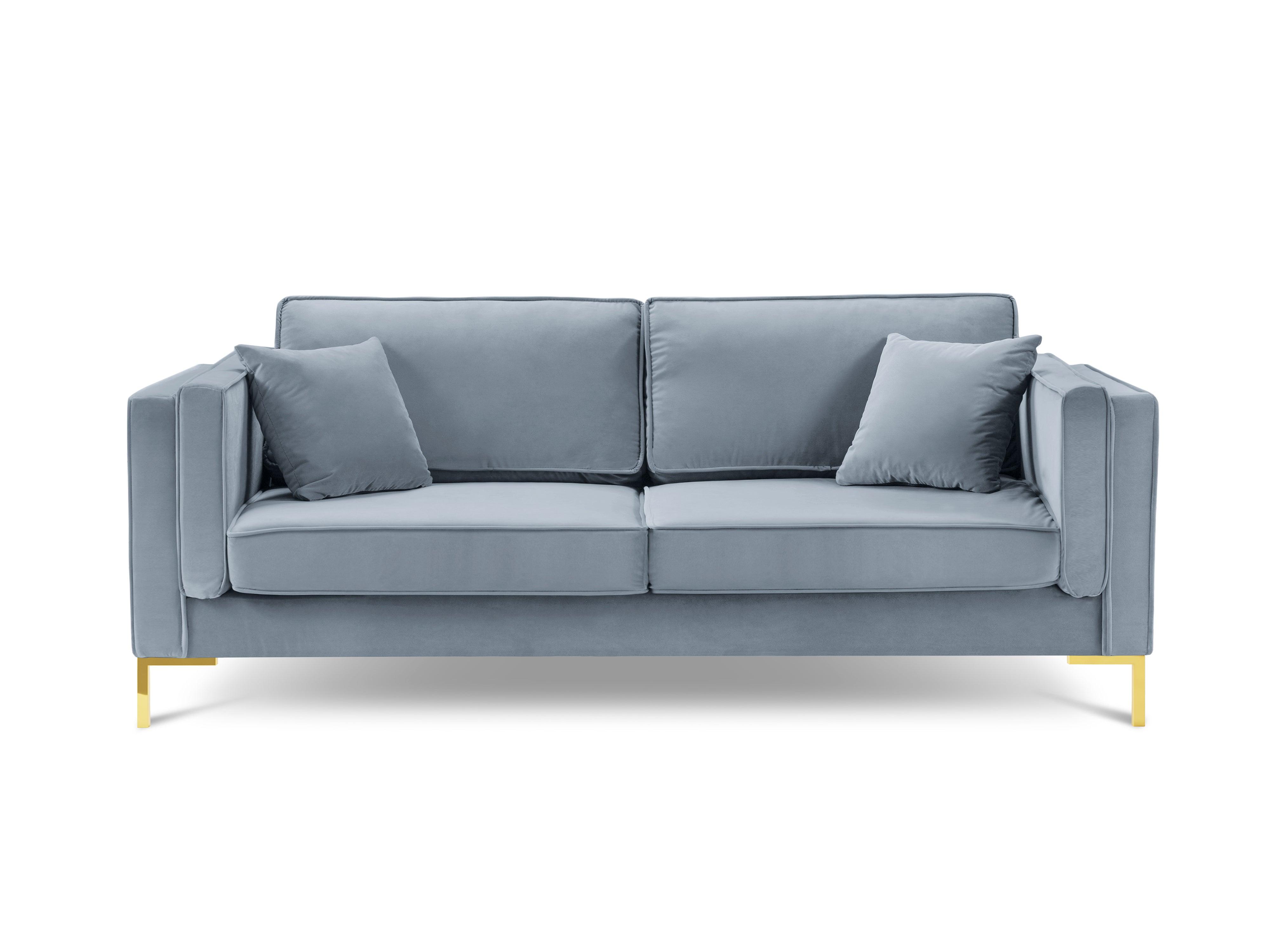 Sofa aksamitna 4-osobowa LUIS jasnoniebieski ze złotą podstawą Milo Casa Eye on Design